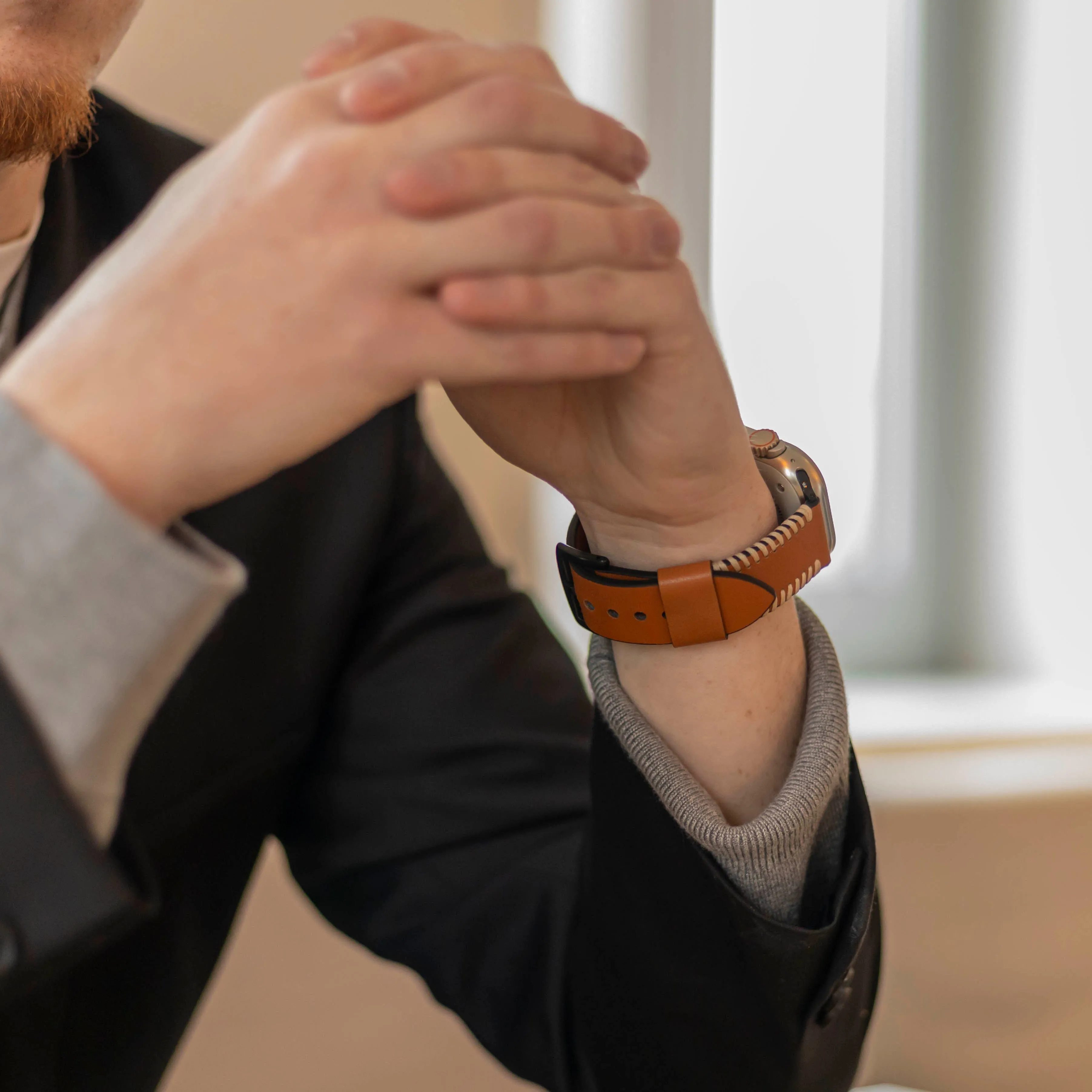 Flash Sale Apple Watch Stitched Leather Strap (Brown)  Going Fast!