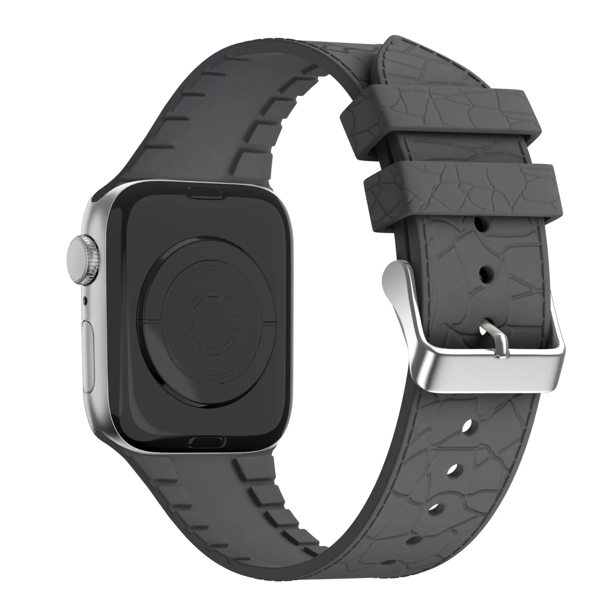 Flash Sale Bandz Apple Watch Silicone Strap With Leather Pattern (Dark Gray)  Ends Soon!