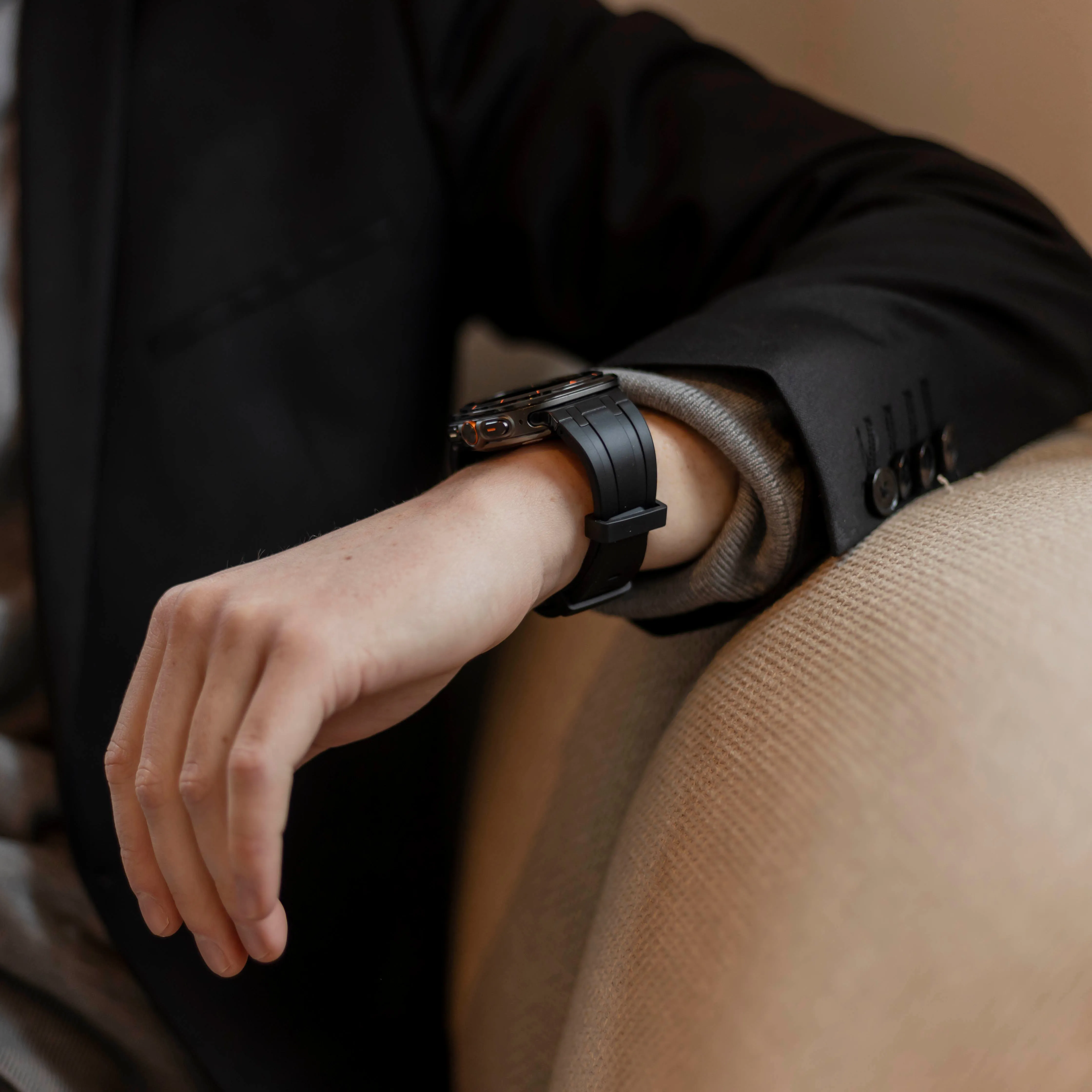 Flash Sale Bandz Samsung Galaxy Watch Ultra Silicone Strap 'Luxe Liquid' (Black with Black)  Almost Gone!