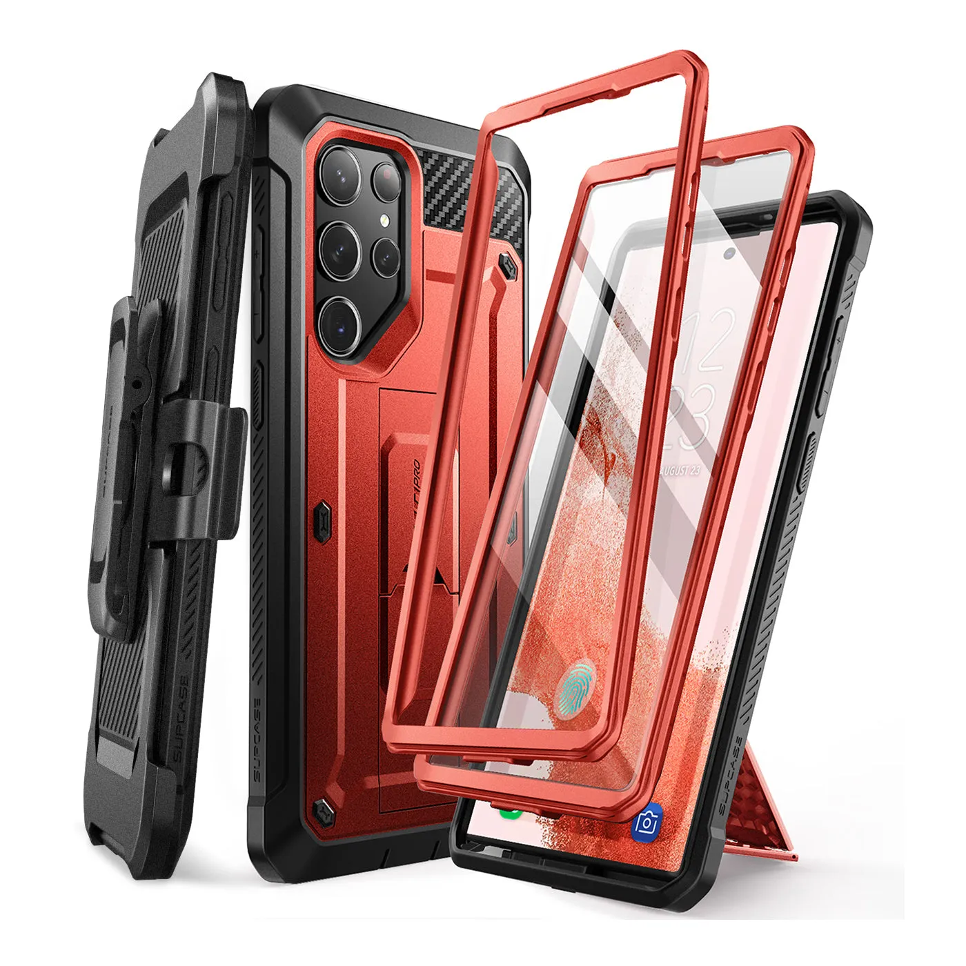 Flash Sale! Galaxy S23 Ultra Unicorn Beetle PRO Screen Protector Case-Metallic Red  Going Fast!
