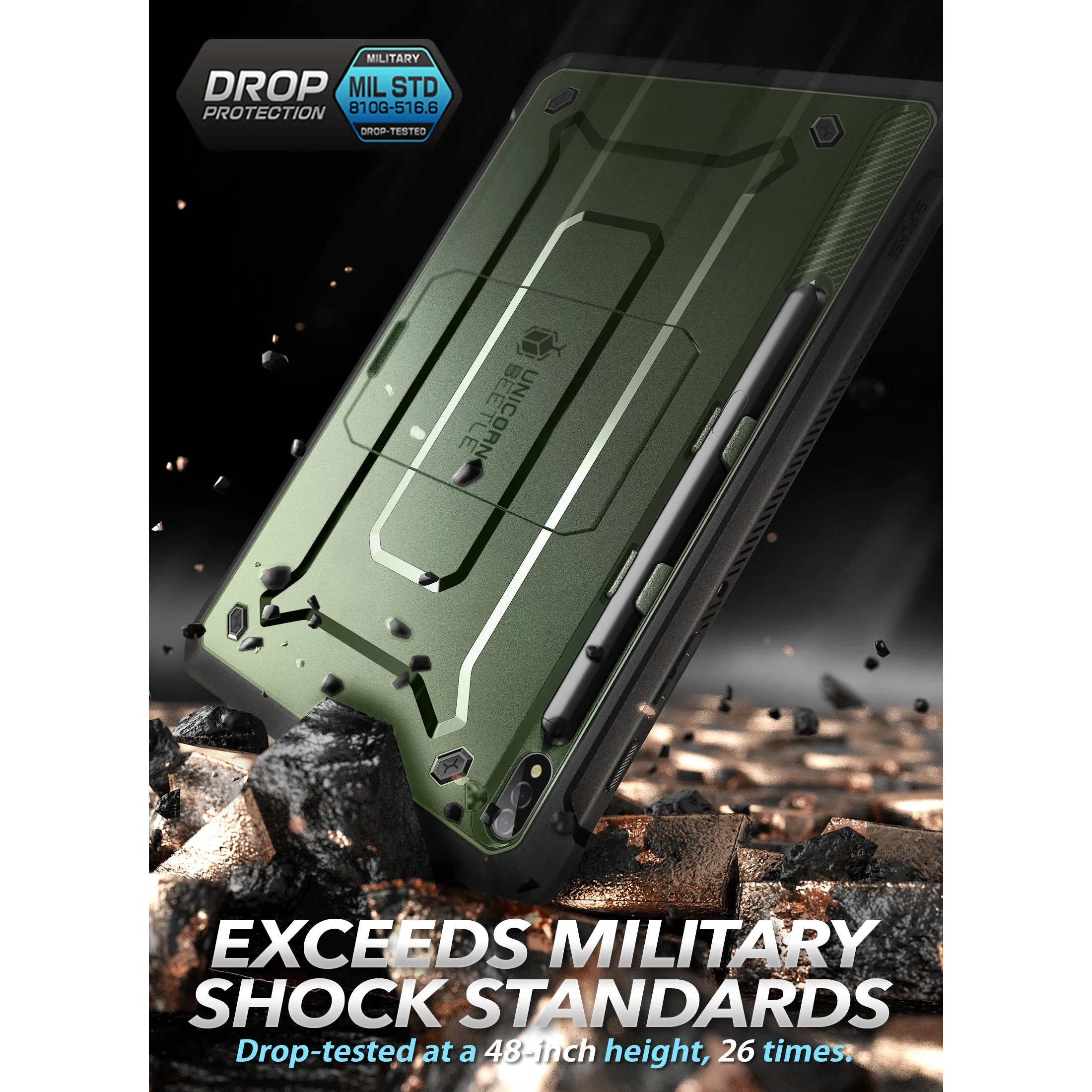 Flash Sale Galaxy Tab S7 FE 12.4 inch Unicorn Beetle Pro Rugged Case-Dark Green  Limited Availability!