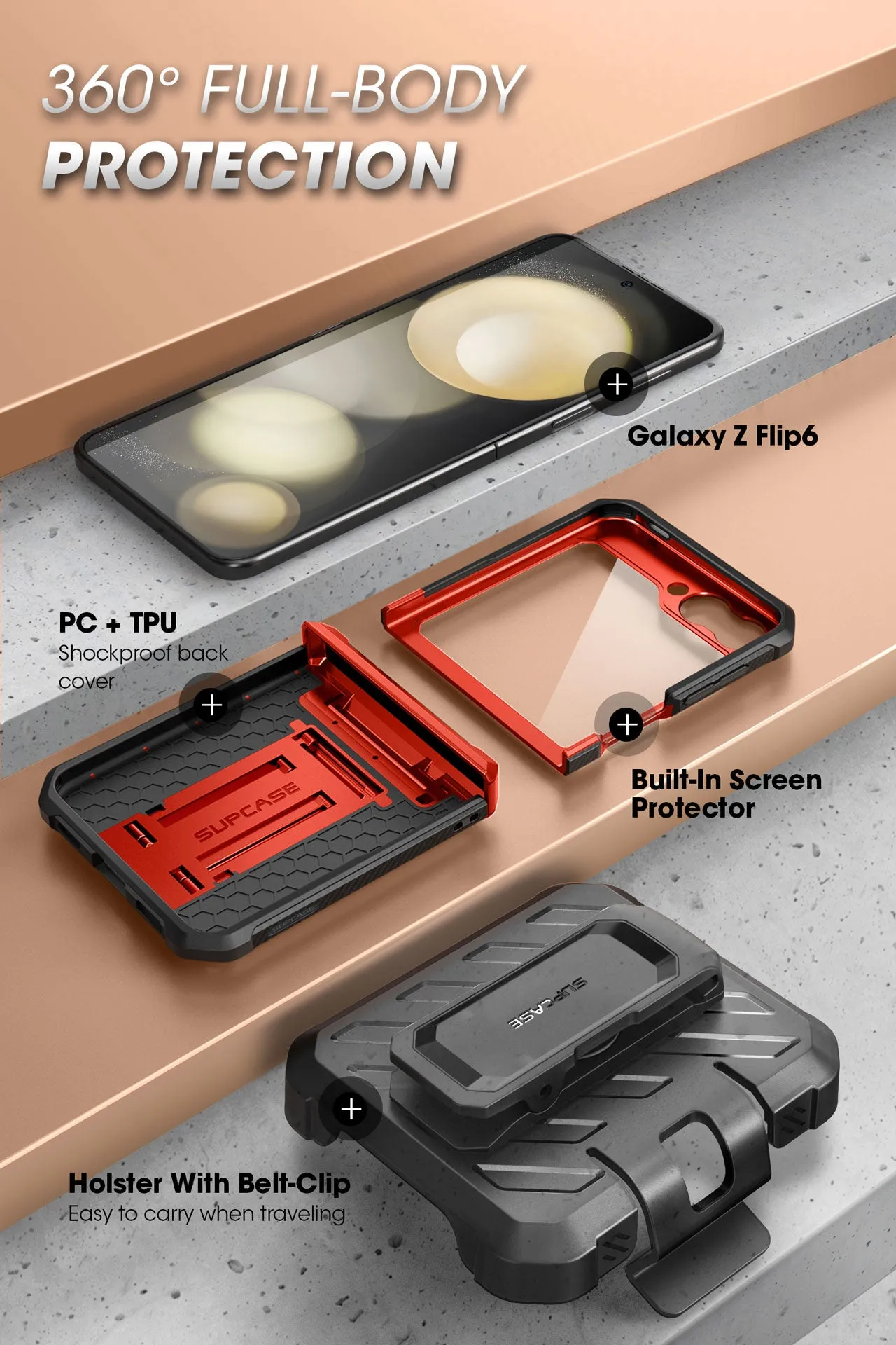Flash Sale! Galaxy Z Flip6 Unicorn Beetle PRO Rugged Case with Belt Clip-Metallic Red  Limited Release!