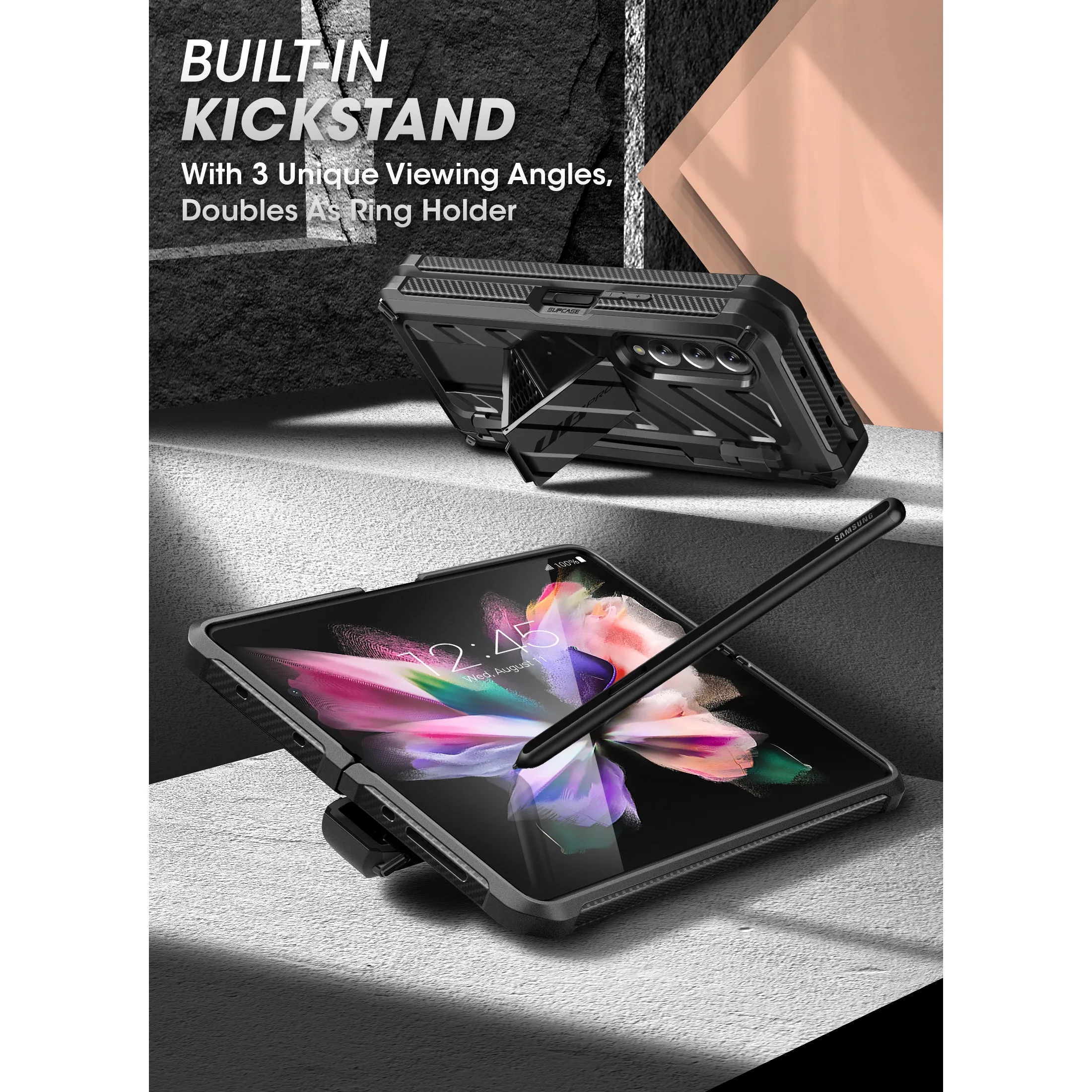 Flash Sale Galaxy Z Fold3 Unicorn Beetle PRO Rugged Case with S-Pen Holder-Black  Going Fast!