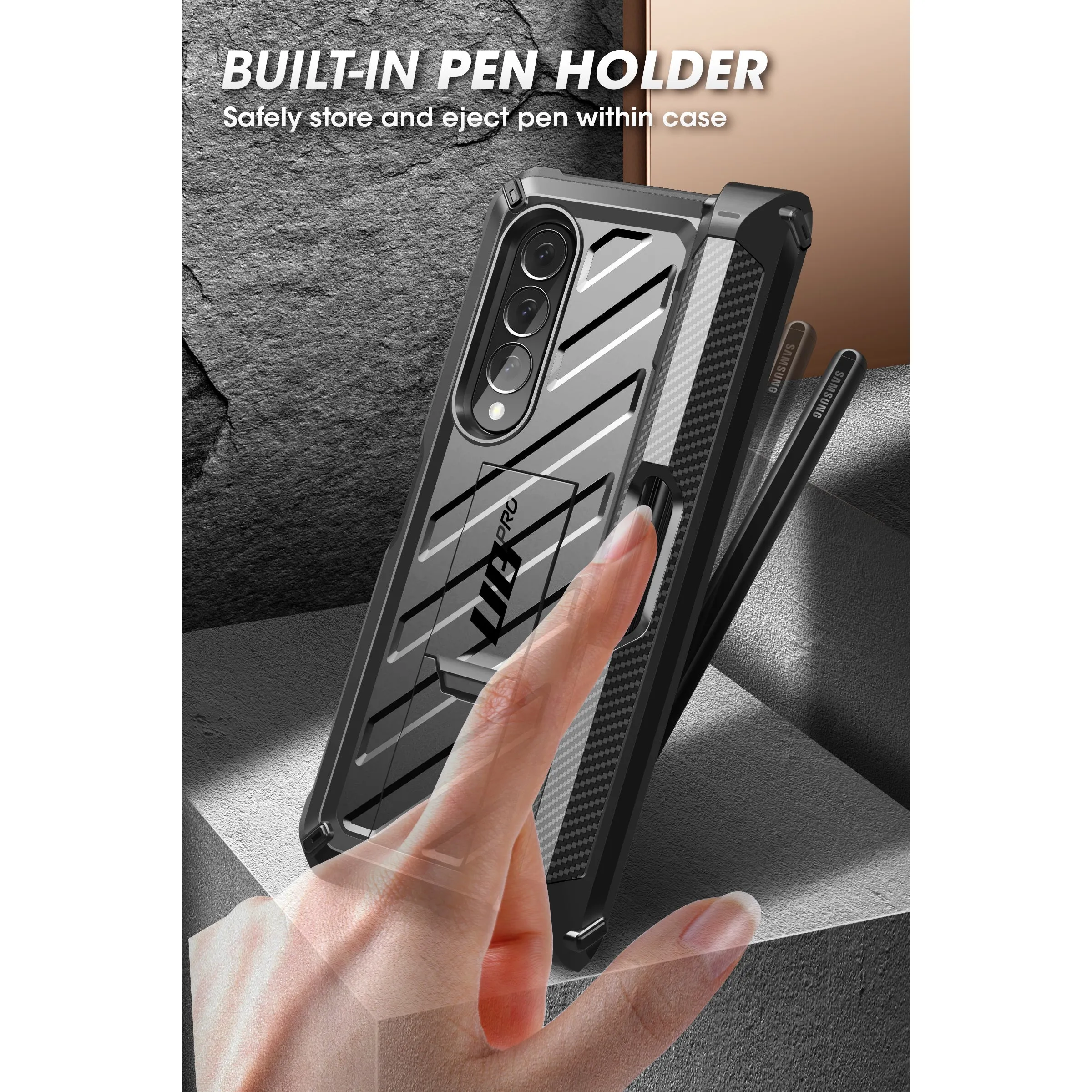 Flash Sale Galaxy Z Fold3 Unicorn Beetle PRO Rugged Case with S-Pen Holder-Black  Going Fast!