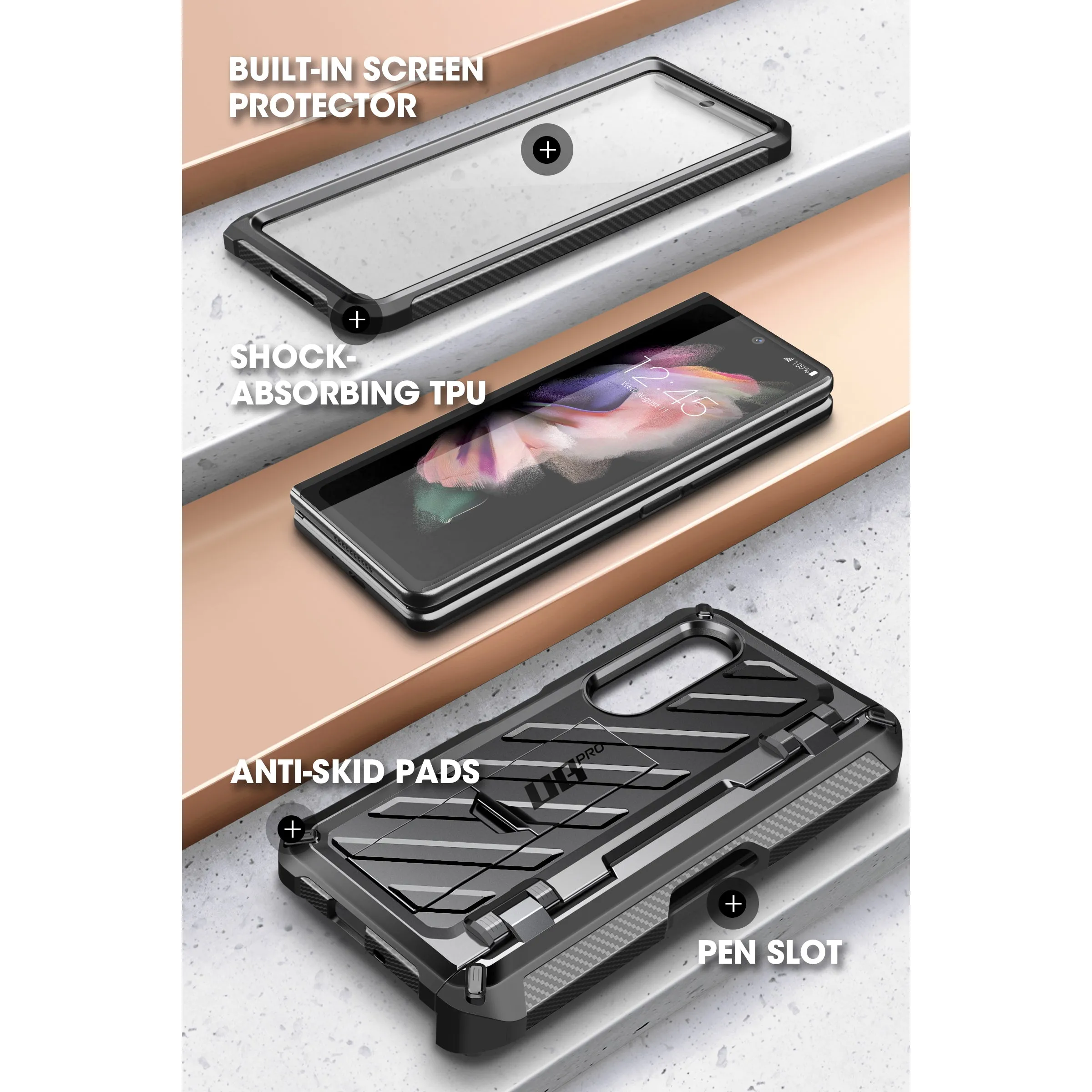 Flash Sale Galaxy Z Fold3 Unicorn Beetle PRO Rugged Case with S-Pen Holder-Black  Going Fast!