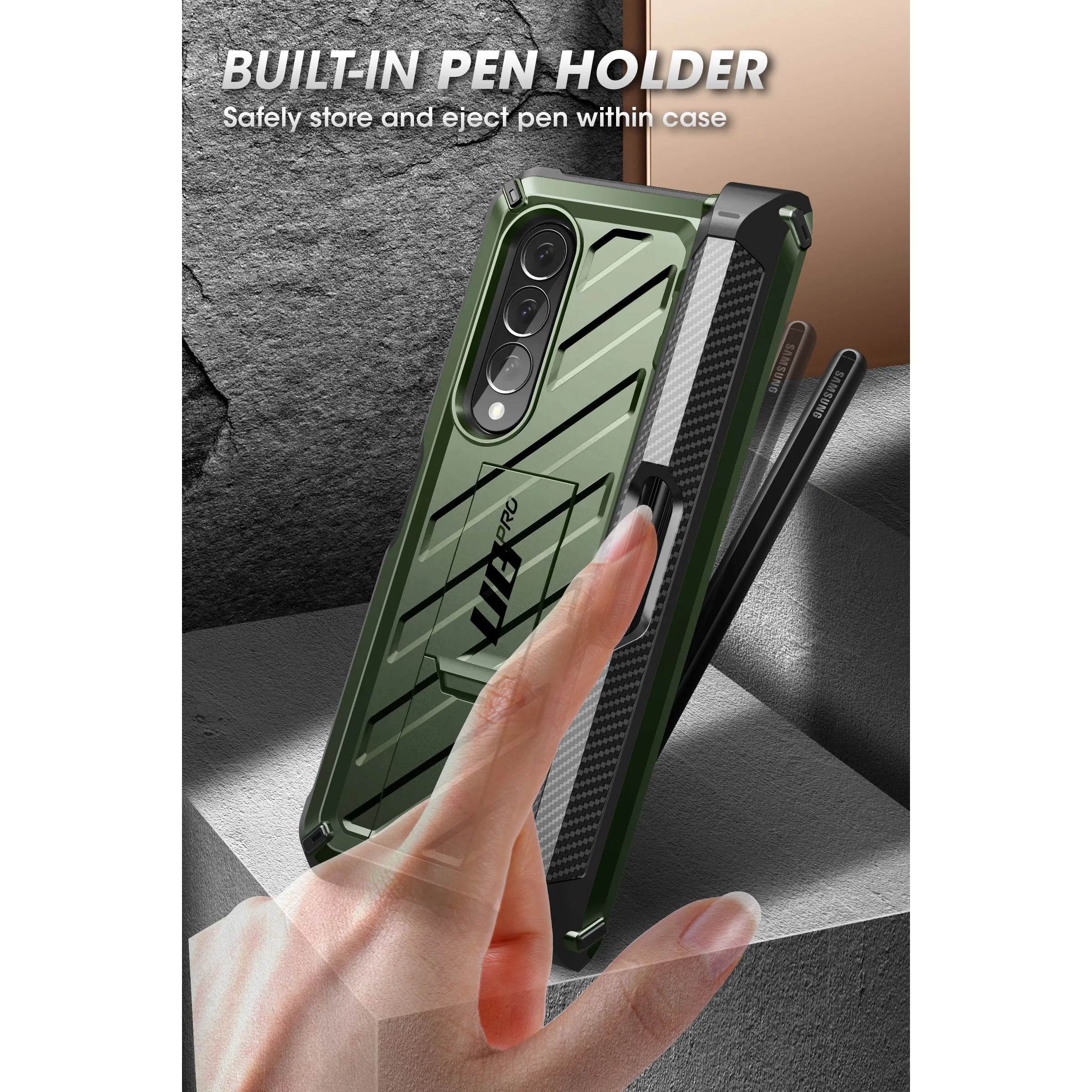Flash Sale Galaxy Z Fold4 Unicorn Beetle PRO Rugged Case with S-Pen Holder-Dark Green  Almost Gone!