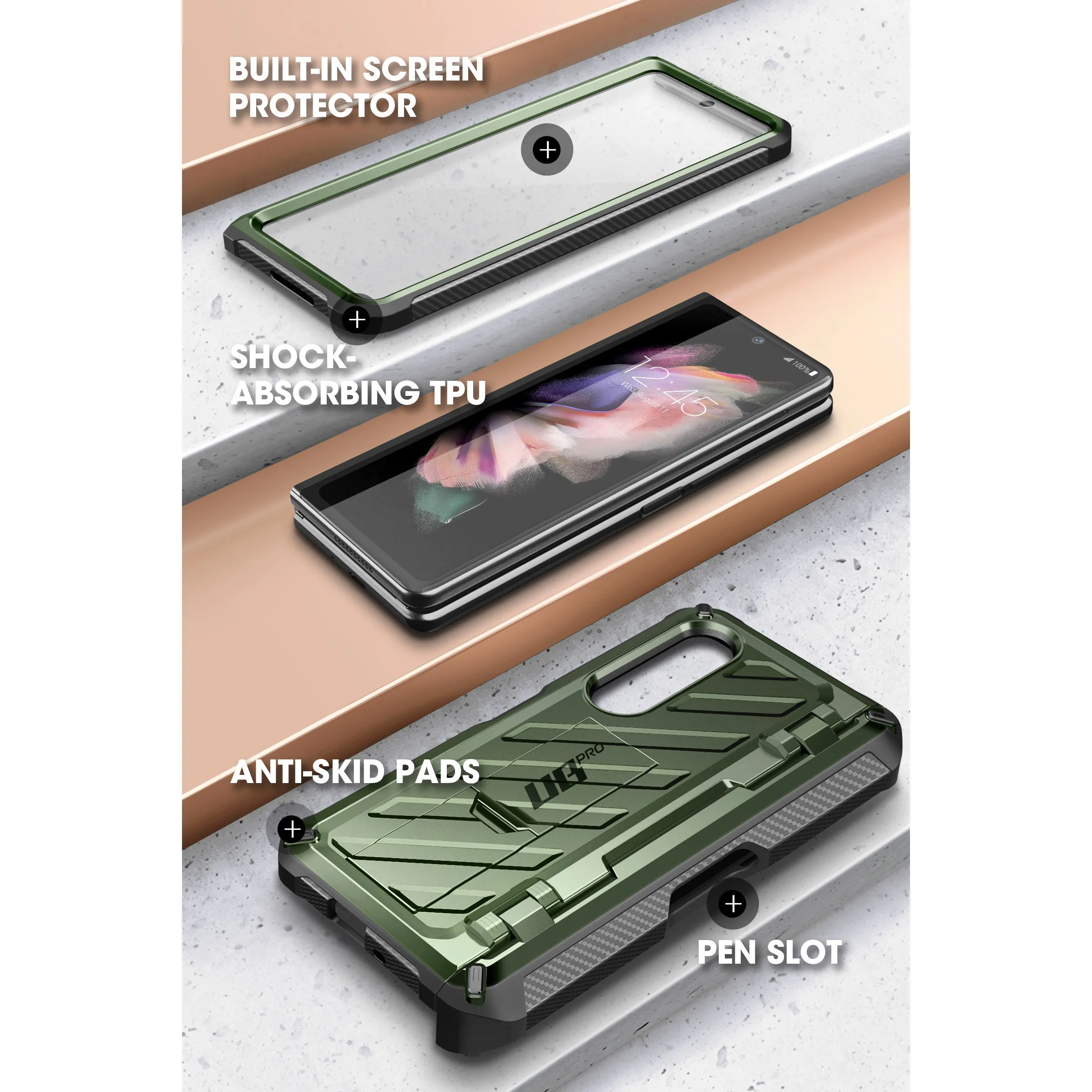 Flash Sale Galaxy Z Fold4 Unicorn Beetle PRO Rugged Case with S-Pen Holder-Dark Green  Almost Gone!