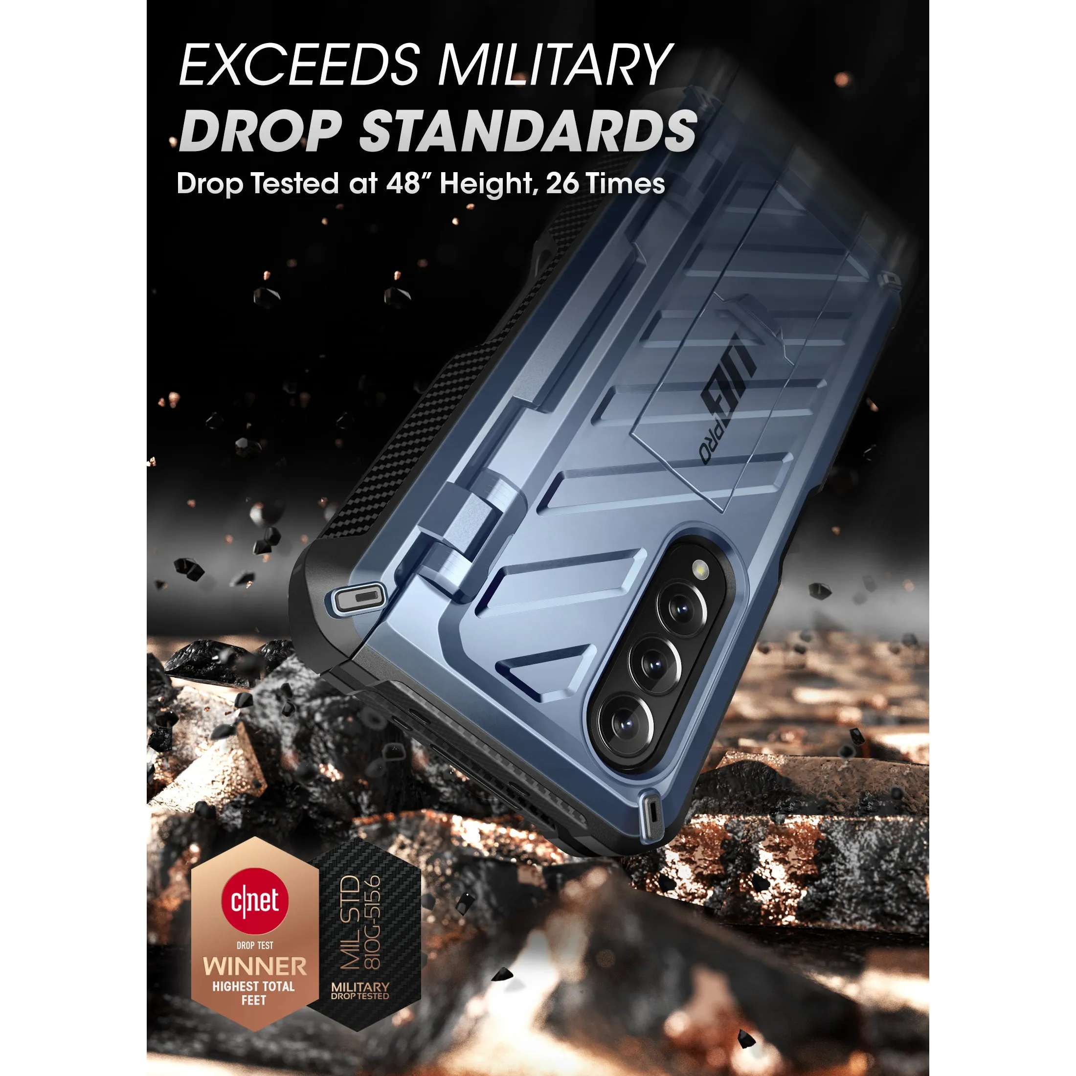 Flash Sale! Galaxy Z Fold4 Unicorn Beetle PRO Rugged Case with S-Pen Holder-Metallic Blue  Dont Miss Out!
