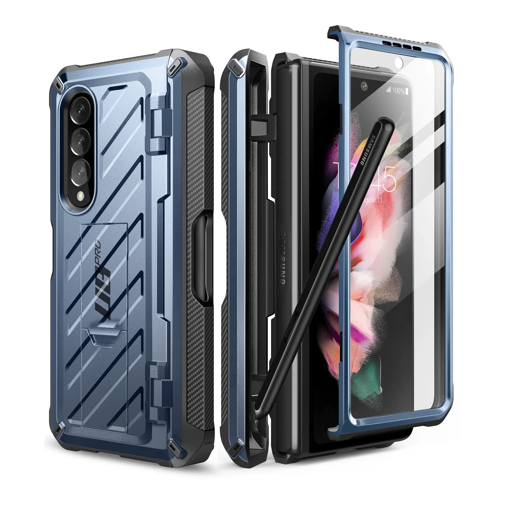 Flash Sale! Galaxy Z Fold4 Unicorn Beetle PRO Rugged Case with S-Pen Holder-Metallic Blue  Dont Miss Out!