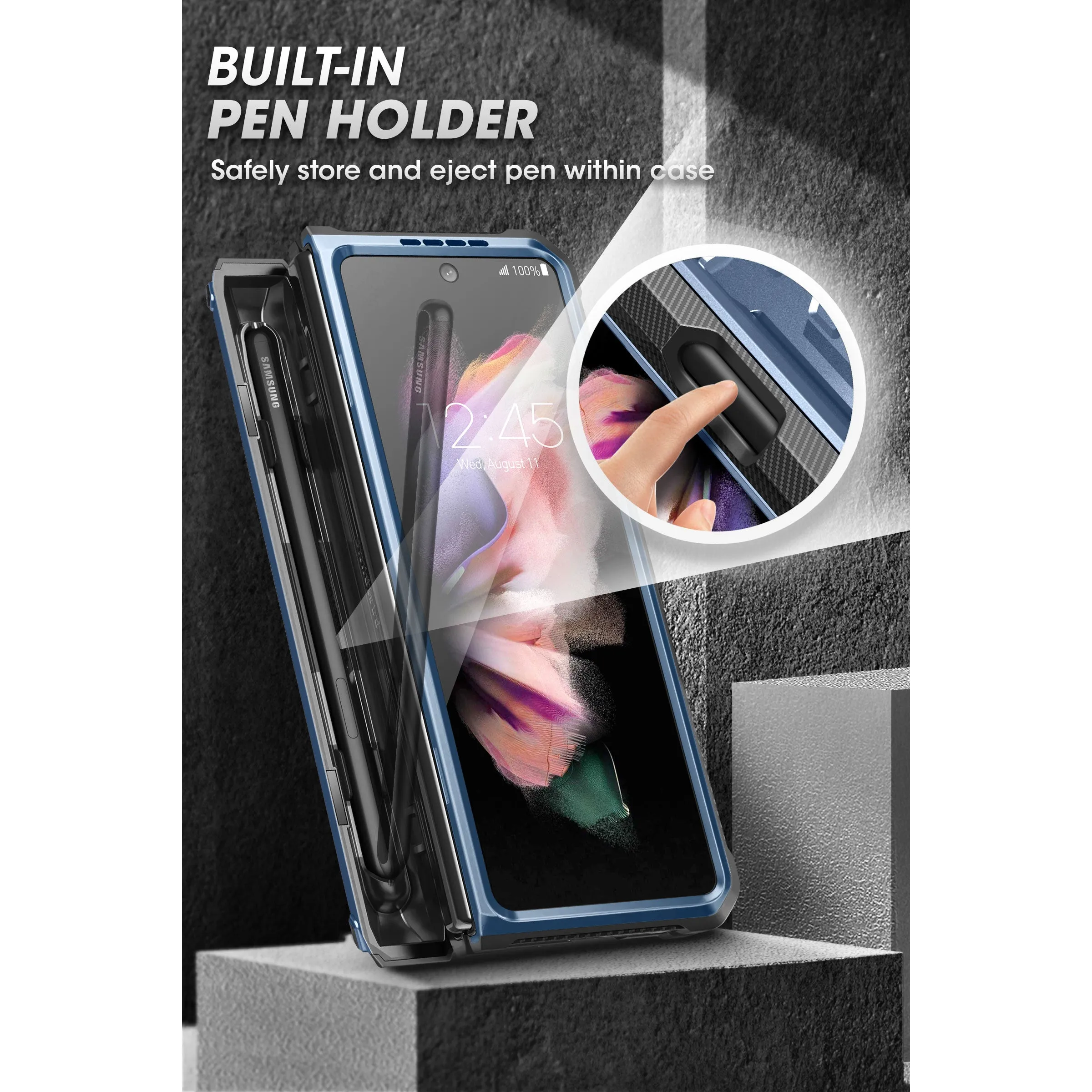 Flash Sale! Galaxy Z Fold4 Unicorn Beetle PRO Rugged Case with S-Pen Holder-Metallic Blue  Dont Miss Out!