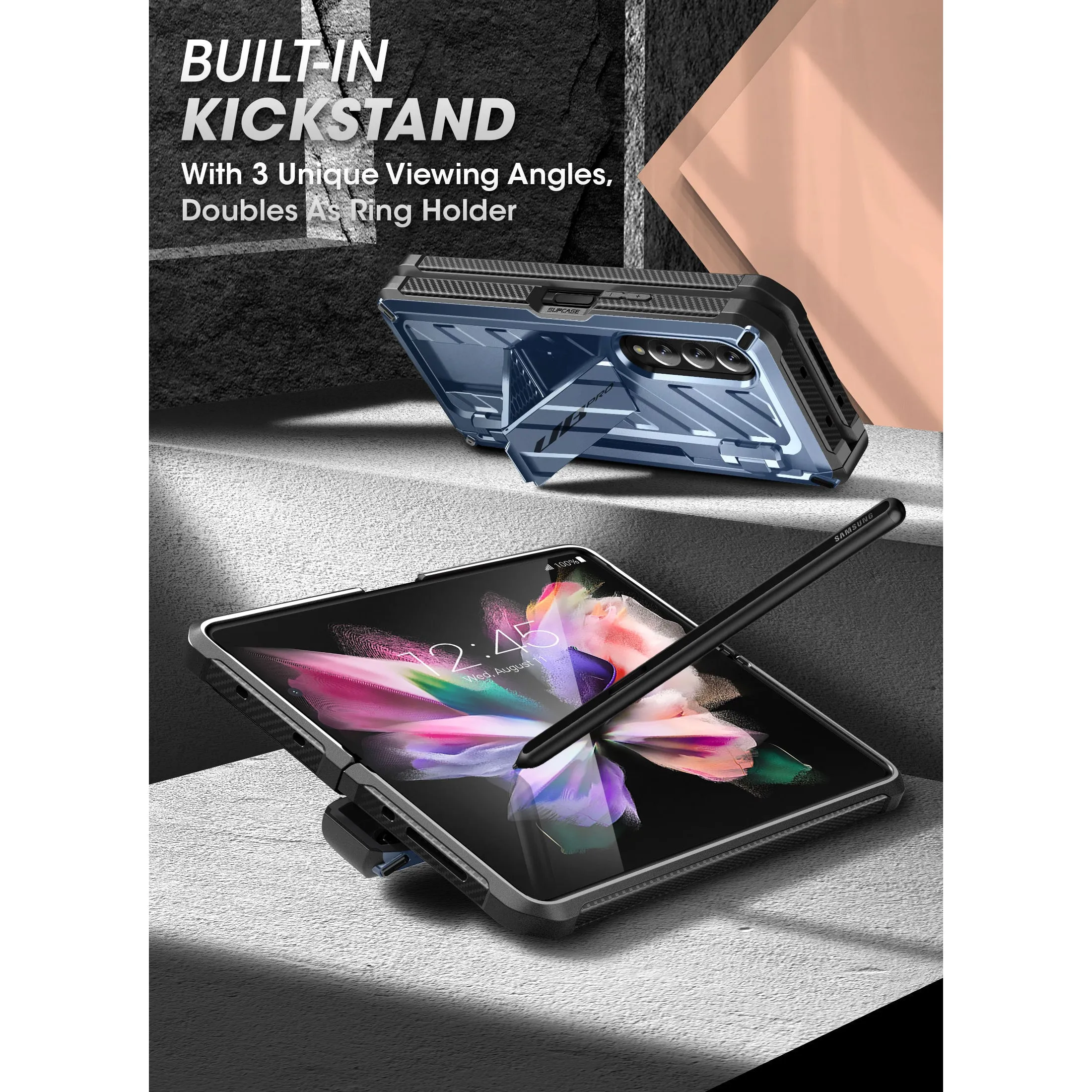 Flash Sale! Galaxy Z Fold4 Unicorn Beetle PRO Rugged Case with S-Pen Holder-Metallic Blue  Dont Miss Out!
