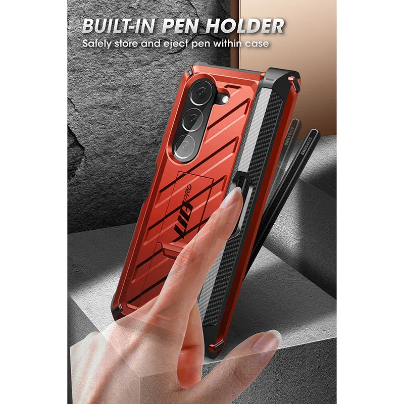 Flash Sale Galaxy Z Fold5 Unicorn Beetle PRO Rugged Case with S-Pen Holder-Metallic Red  Almost Gone!