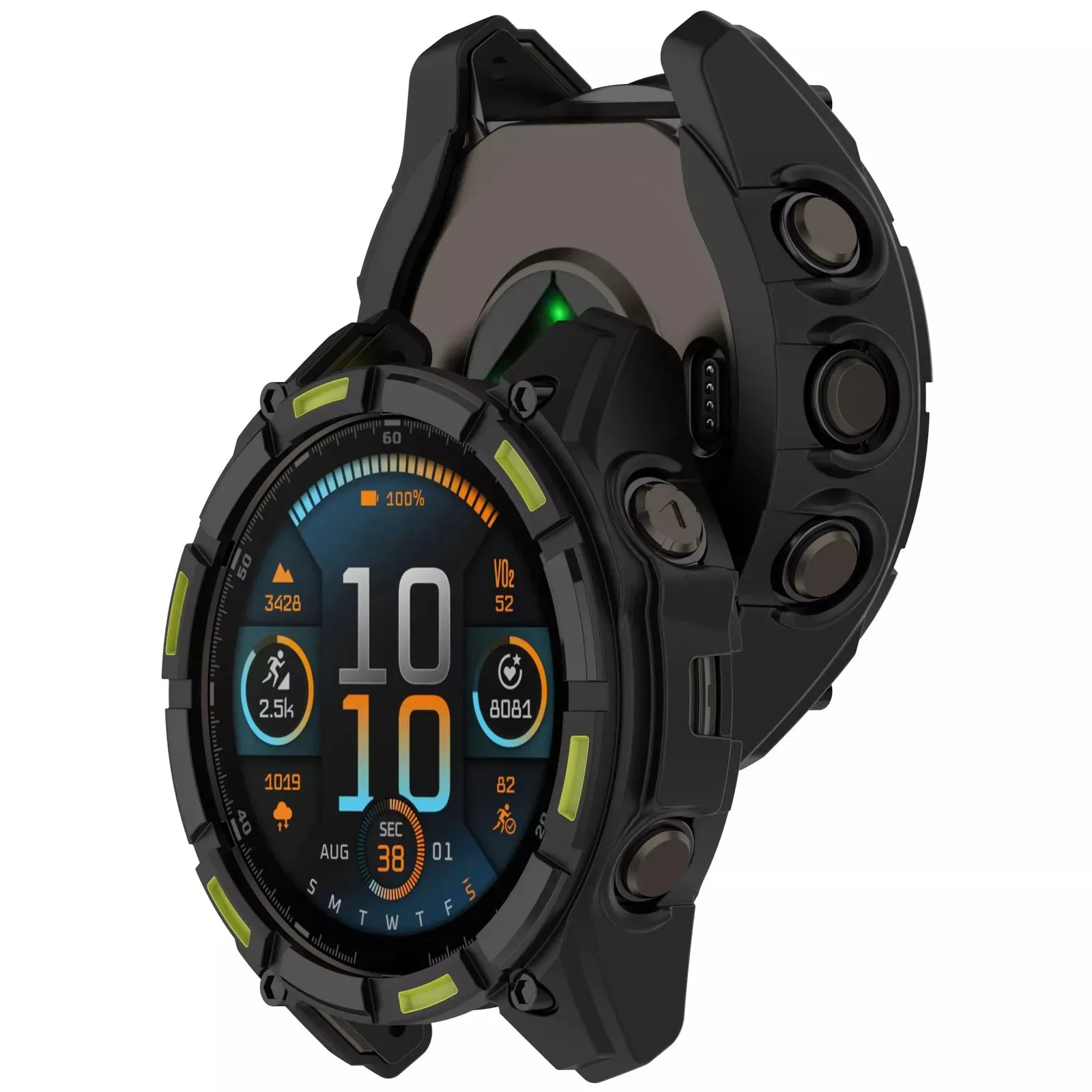 Flash Sale Garmin Fenix 8 - 47mm AMOLED Rugged TPU Case (Black/Green)  Limited Availability!