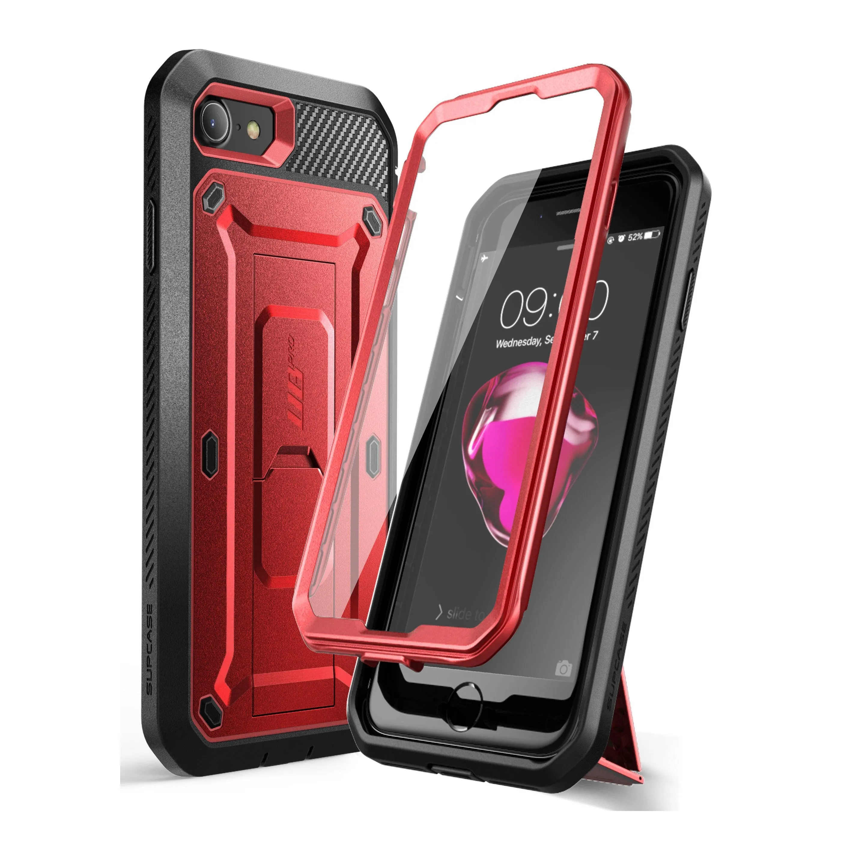 Flash Sale! iPhone SE Unicorn Beetle Pro Full-Body Case with Kickstand-Metallic Red  Almost Gone!