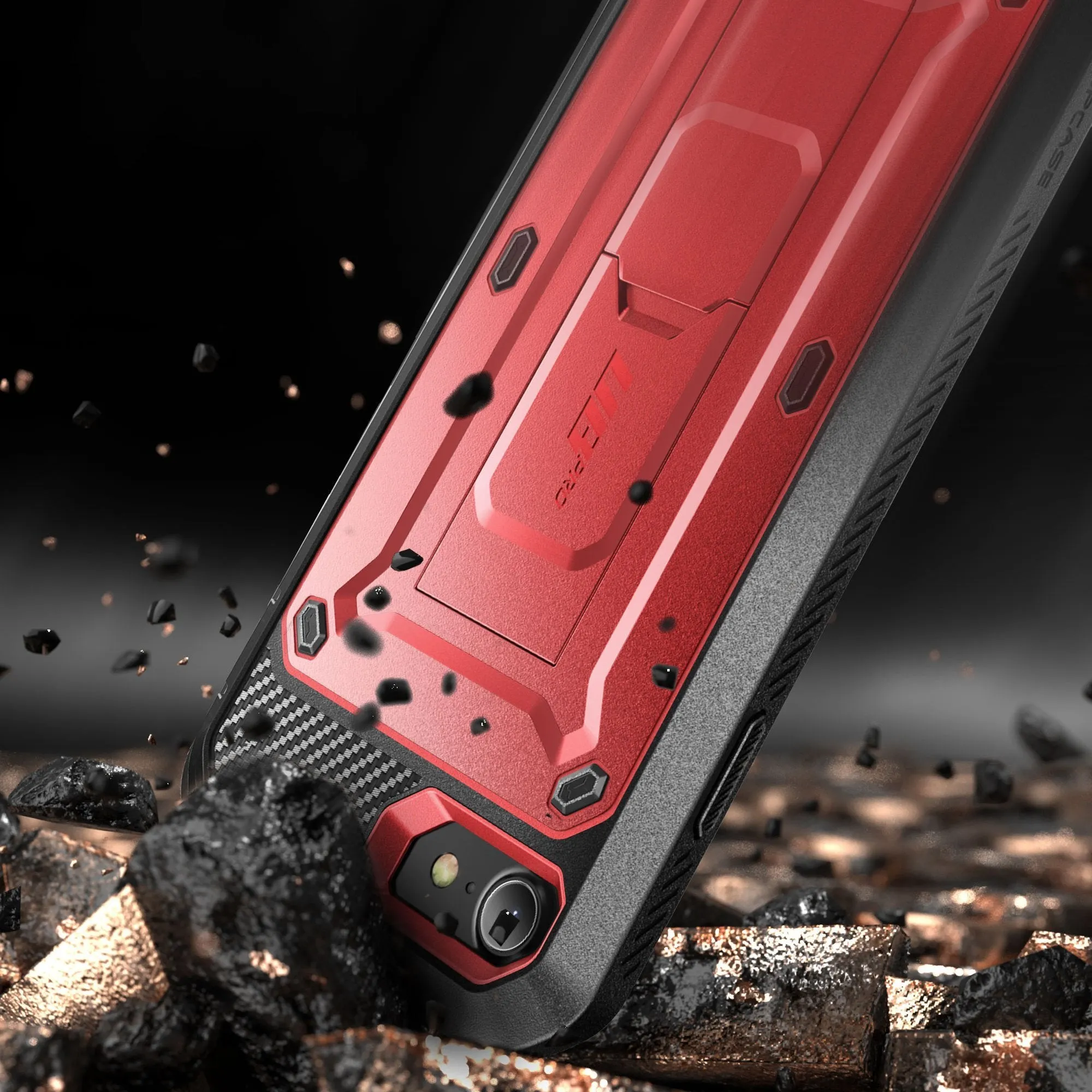 Flash Sale! iPhone SE Unicorn Beetle Pro Full-Body Case with Kickstand-Metallic Red  Almost Gone!