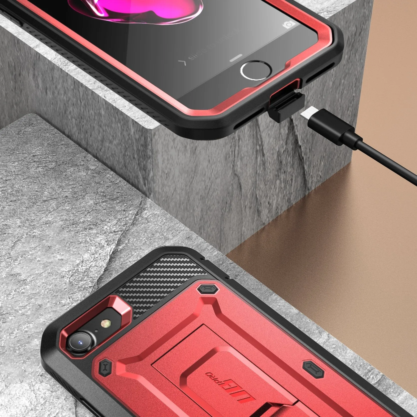 Flash Sale! iPhone SE Unicorn Beetle Pro Full-Body Case with Kickstand-Metallic Red  Almost Gone!