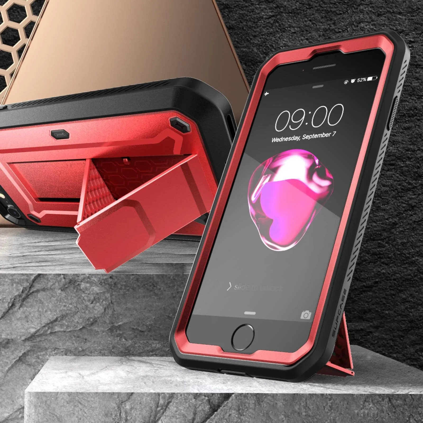Flash Sale! iPhone SE Unicorn Beetle Pro Full-Body Case with Kickstand-Metallic Red  Almost Gone!