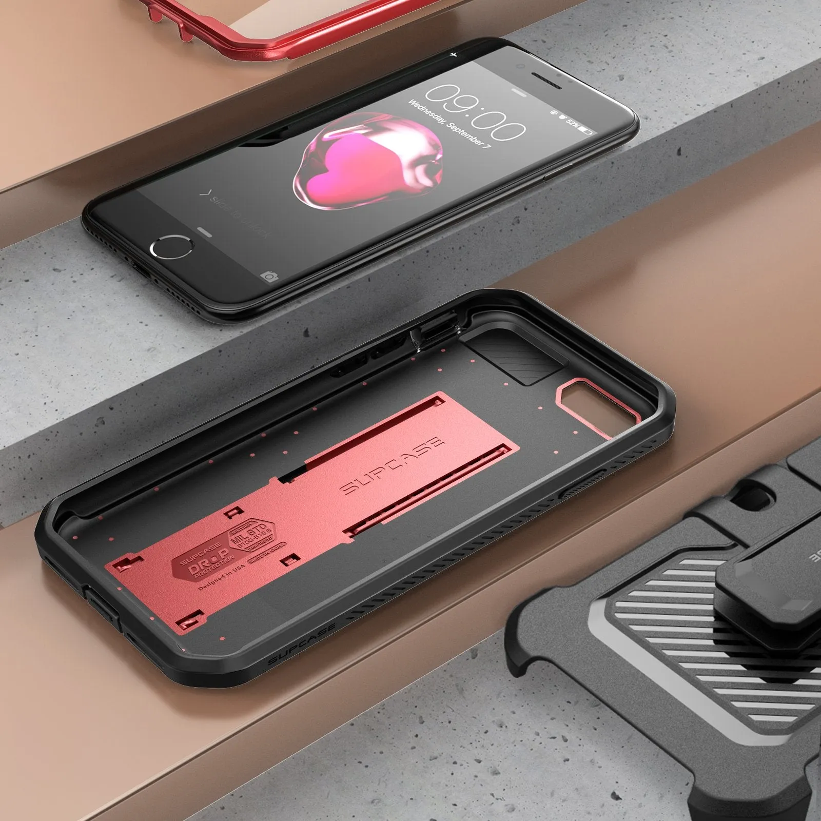 Flash Sale! iPhone SE Unicorn Beetle Pro Full-Body Case with Kickstand-Metallic Red  Almost Gone!