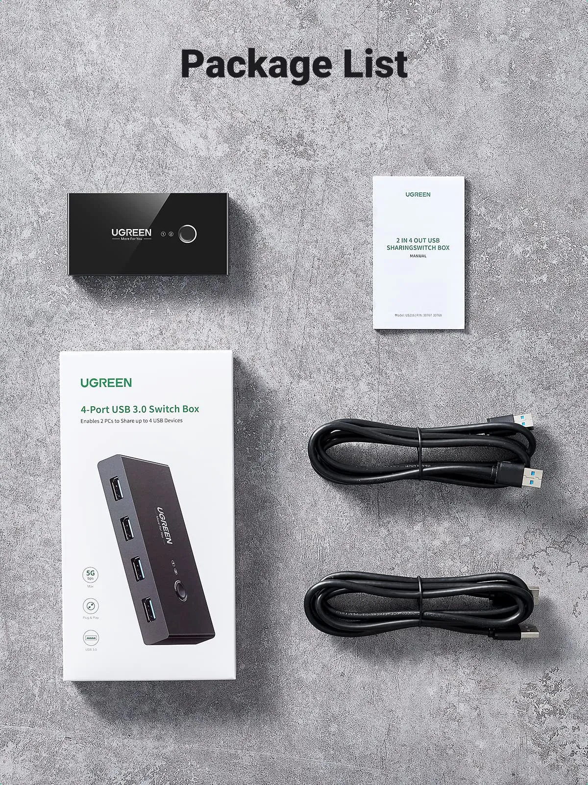 Flash Sale! UGREEN USB 3.0 4-Port Switch With 2 Pack USB Male Cable  Today Only!