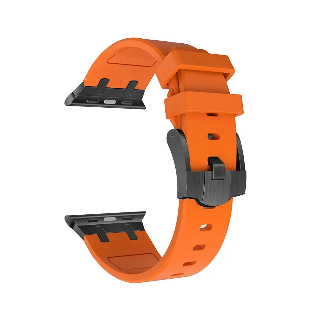 Hot Deal Apple Watch Luxury Liquid Silicone Strap (Orange/Black)  Almost Gone!