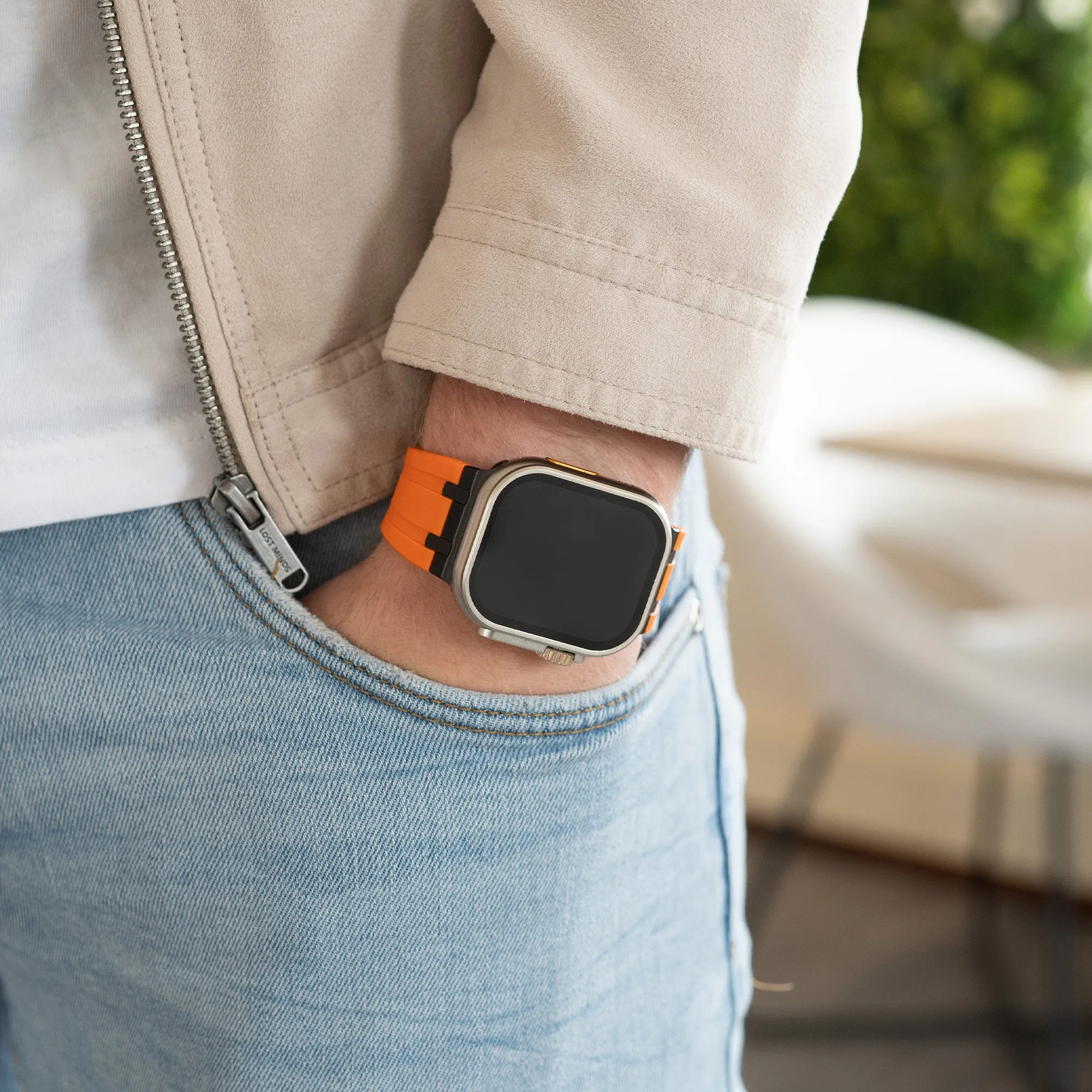 Hot Deal Apple Watch Luxury Liquid Silicone Strap (Orange/Black)  Almost Gone!