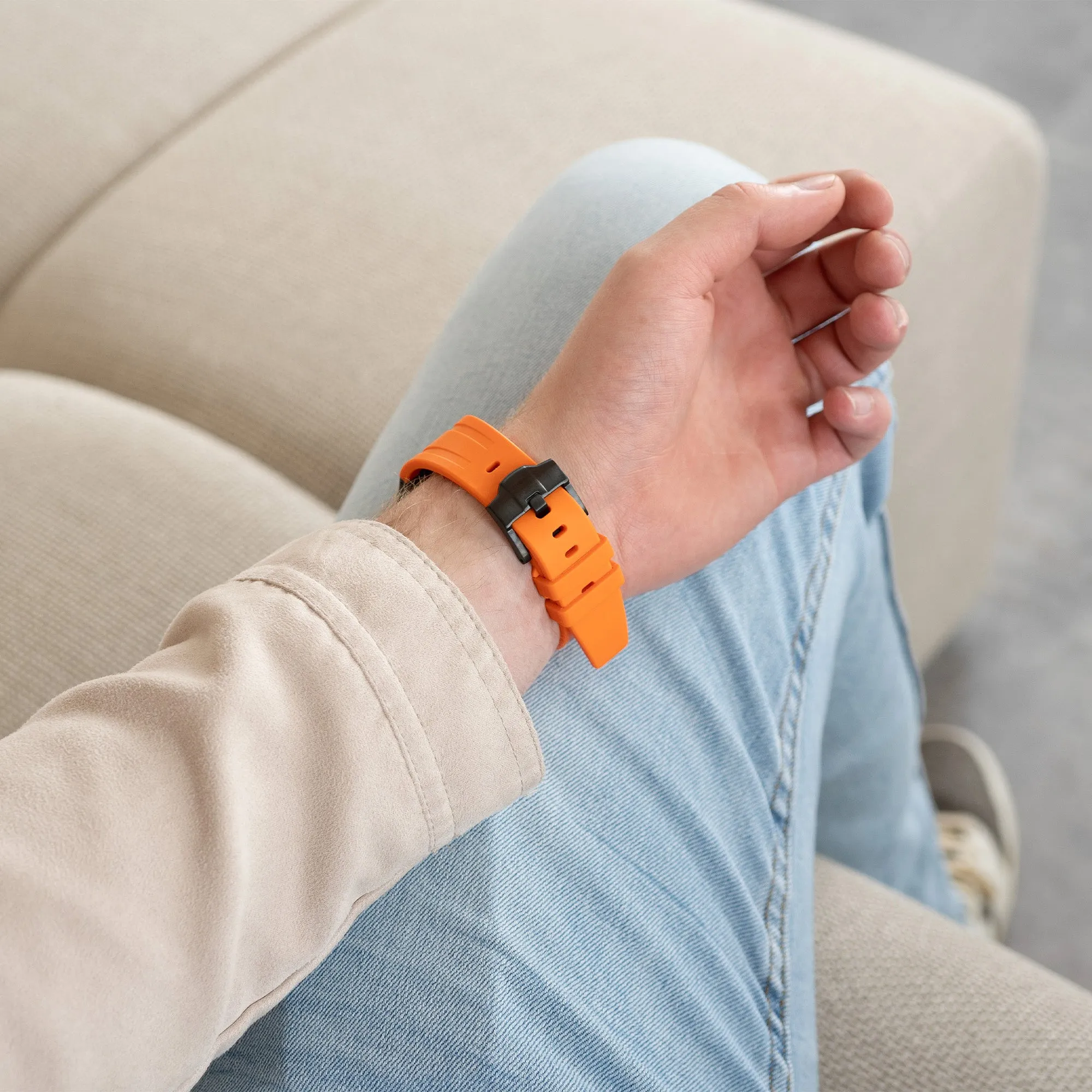 Hot Deal Apple Watch Luxury Liquid Silicone Strap (Orange/Black)  Almost Gone!