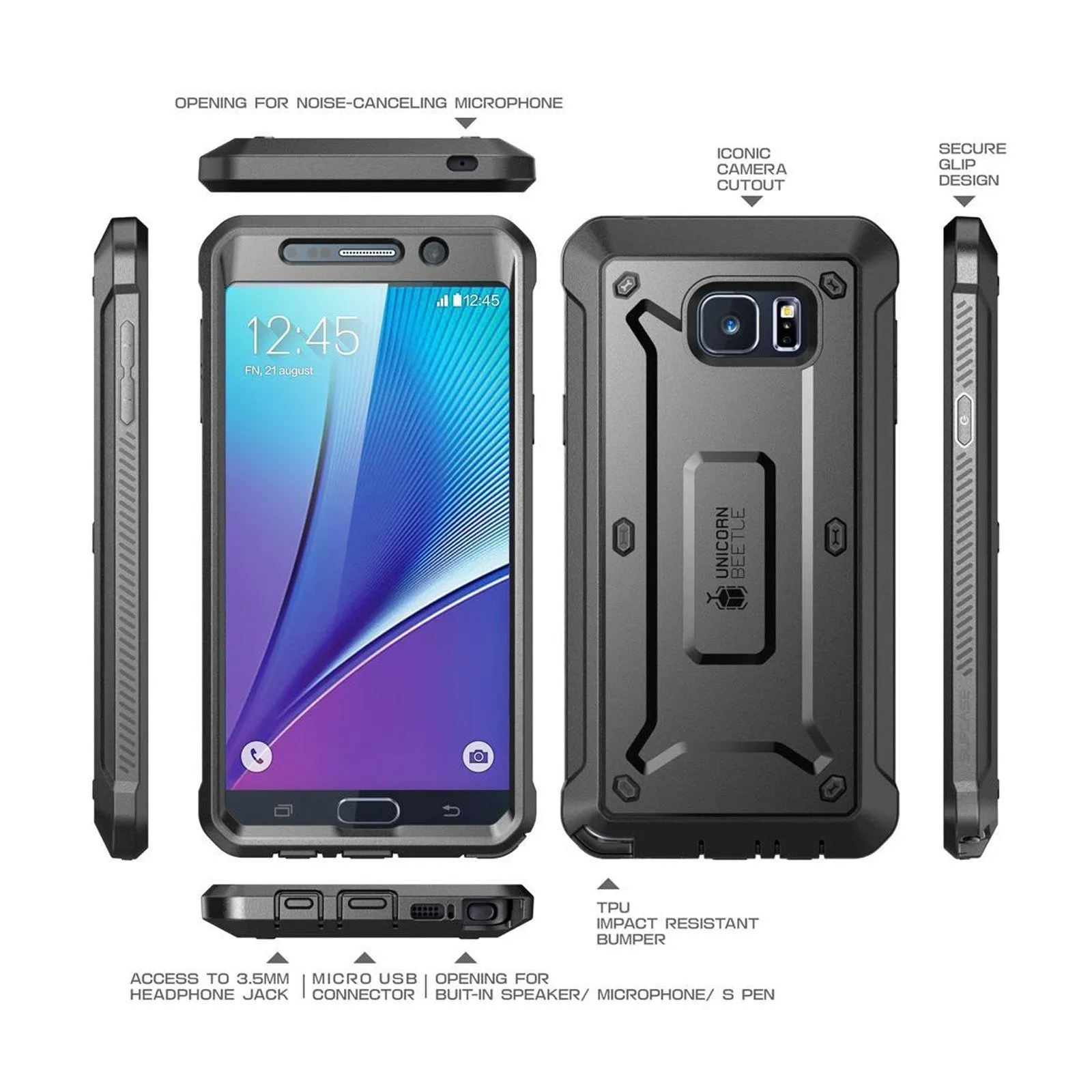 Hot Deal Galaxy Note5 Unicorn Beetle Pro Full Body Rugged Holster Case with Screen Protector-Black  Today Only!