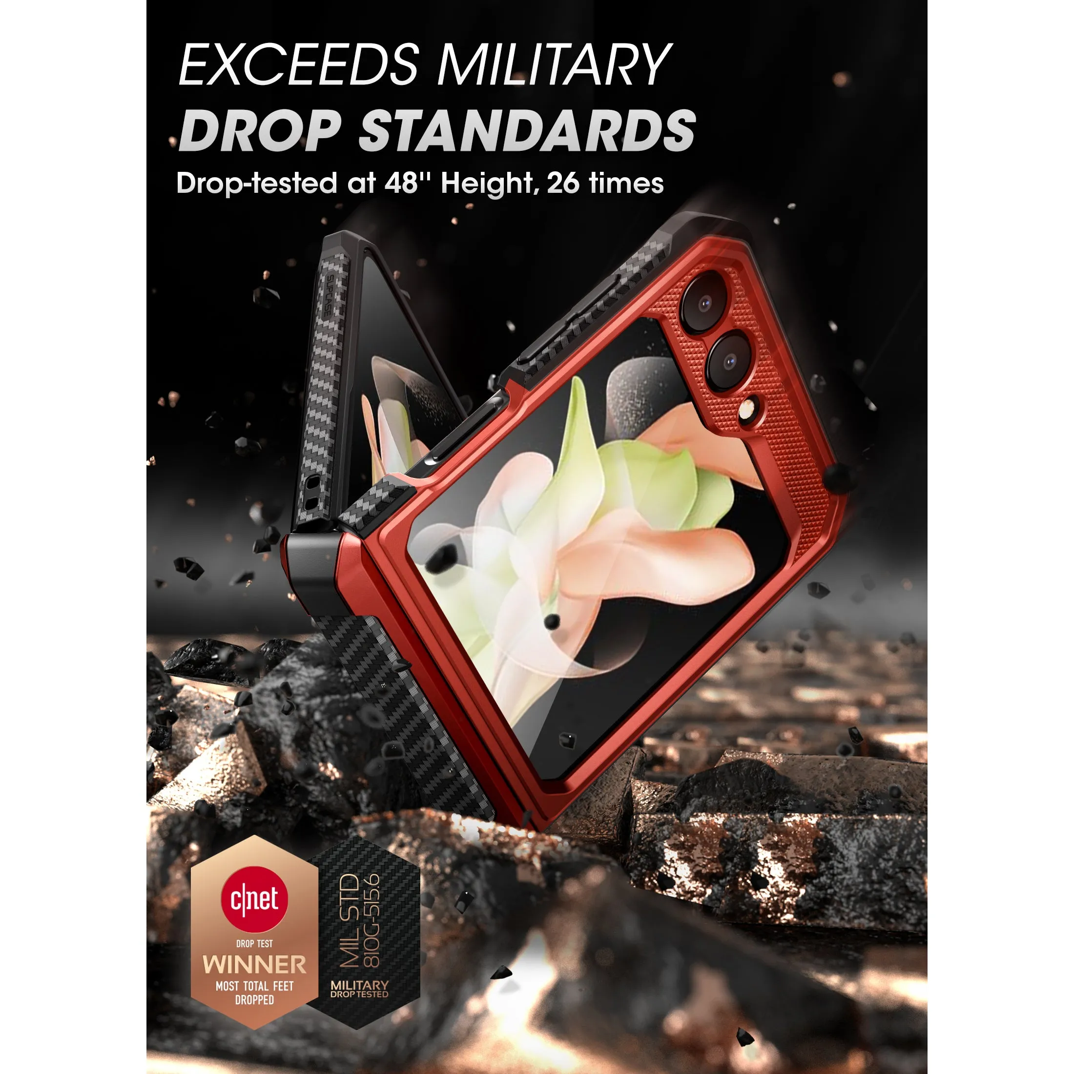 Hot Deal Galaxy Z Flip5 Unicorn Beetle PRO Rugged Case with Belt Clip-Metallic Red  Ends Soon!