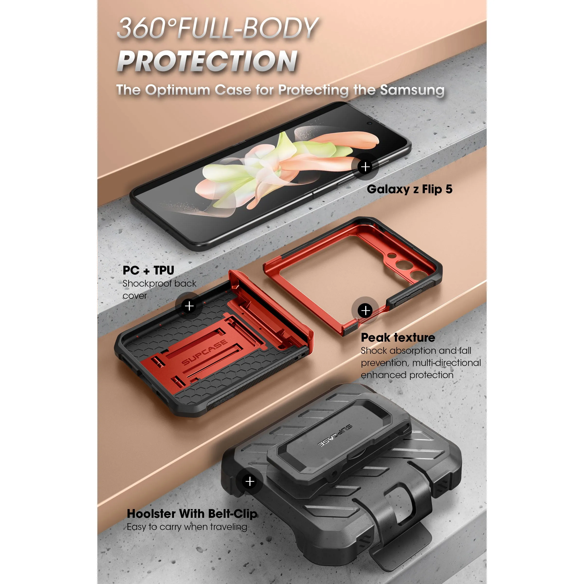 Hot Deal Galaxy Z Flip5 Unicorn Beetle PRO Rugged Case with Belt Clip-Metallic Red  Ends Soon!