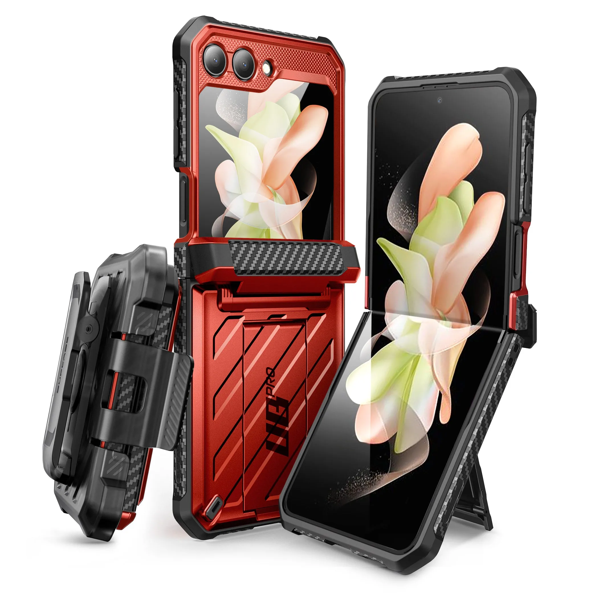 Hot Deal Galaxy Z Flip5 Unicorn Beetle PRO Rugged Case with Belt Clip-Metallic Red  Ends Soon!