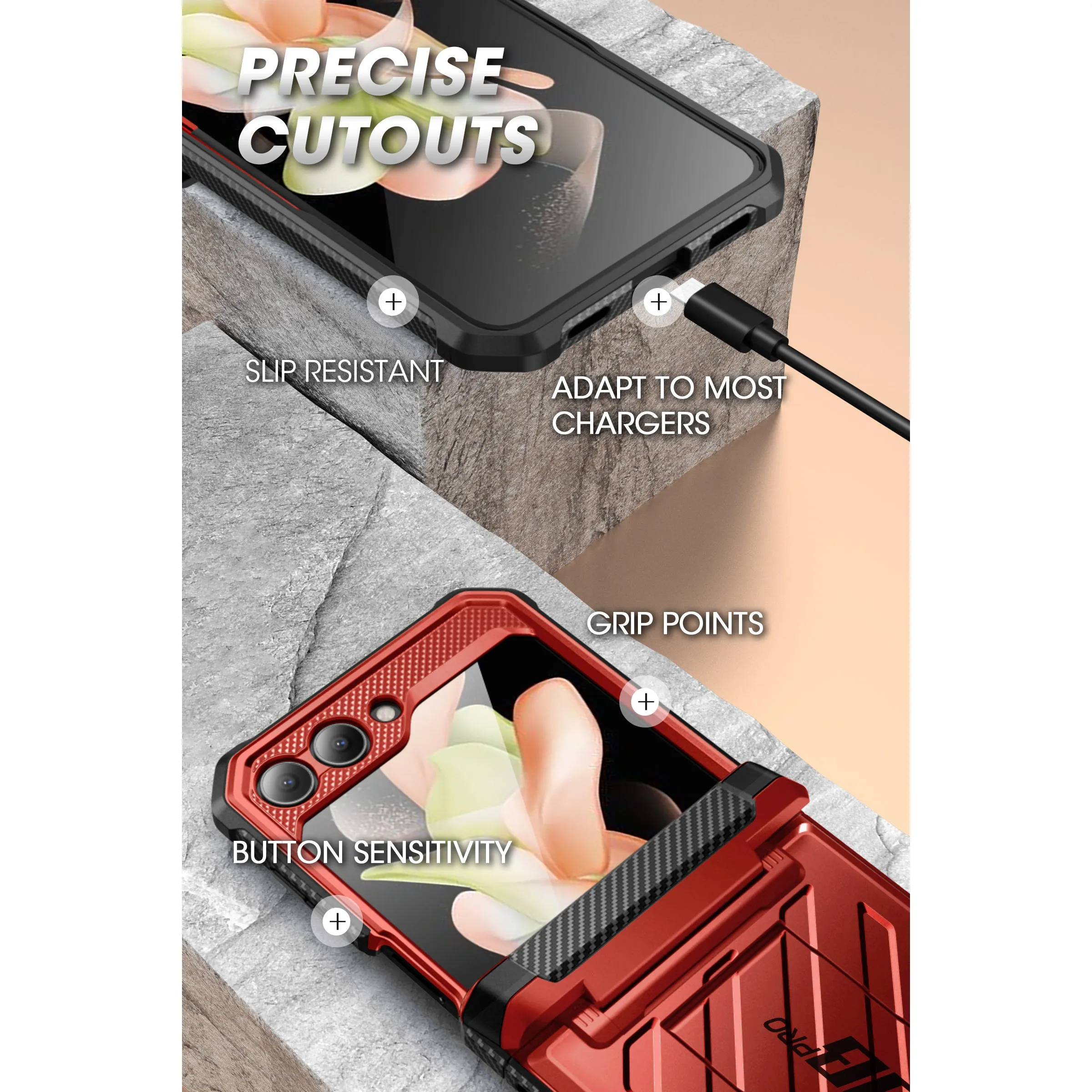 Hot Deal Galaxy Z Flip5 Unicorn Beetle PRO Rugged Case with Belt Clip-Metallic Red  Ends Soon!