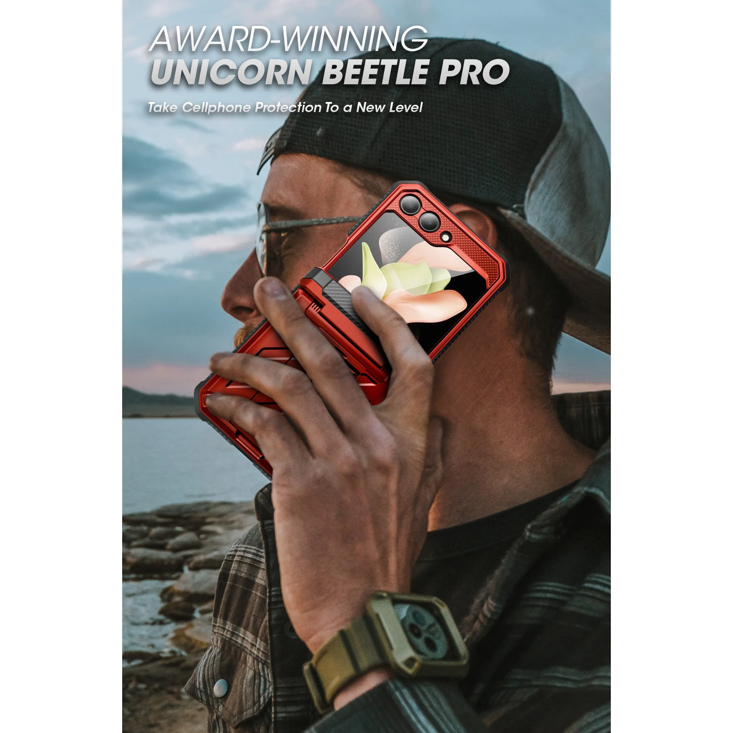 Hot Deal Galaxy Z Flip5 Unicorn Beetle PRO Rugged Case with Belt Clip-Metallic Red  Ends Soon!