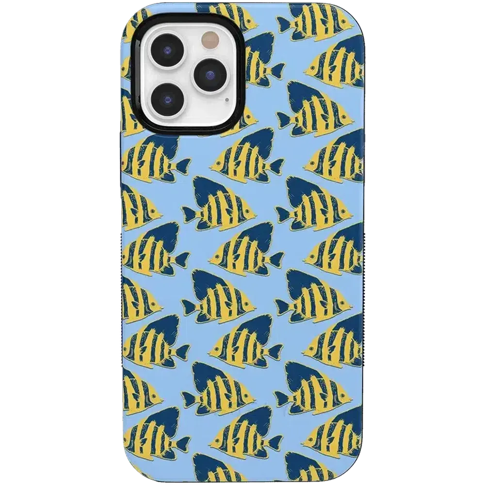 Hot Deal Something's Fishy | Navy Blue & Yellow Fish Print Case  Almost Gone!