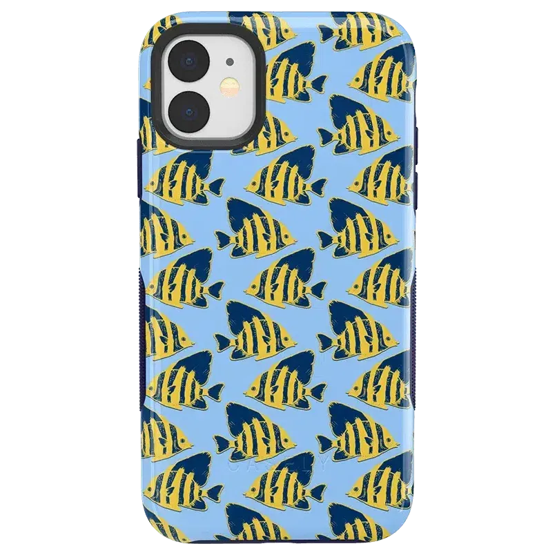 Hot Deal Something's Fishy | Navy Blue & Yellow Fish Print Case  Almost Gone!