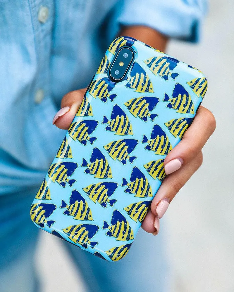 Hot Deal Something's Fishy | Navy Blue & Yellow Fish Print Case  Almost Gone!