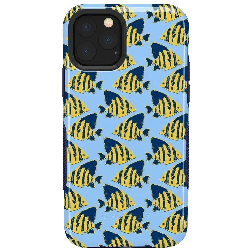 Hot Deal Something's Fishy | Navy Blue & Yellow Fish Print Case  Almost Gone!
