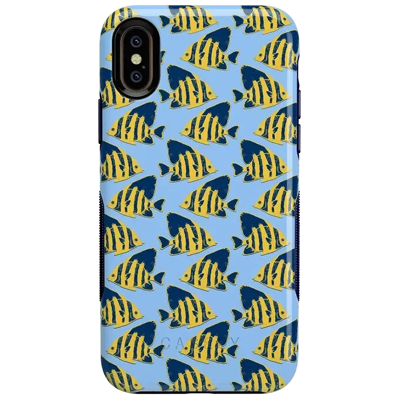 Hot Deal Something's Fishy | Navy Blue & Yellow Fish Print Case  Almost Gone!