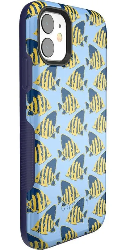 Hot Deal Something's Fishy | Navy Blue & Yellow Fish Print Case  Almost Gone!