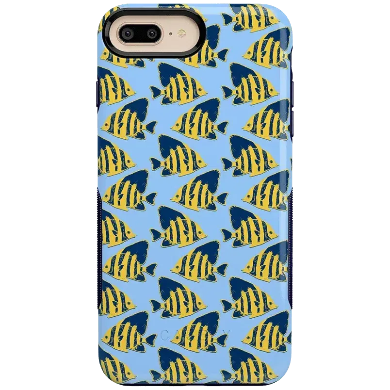 Hot Deal Something's Fishy | Navy Blue & Yellow Fish Print Case  Almost Gone!