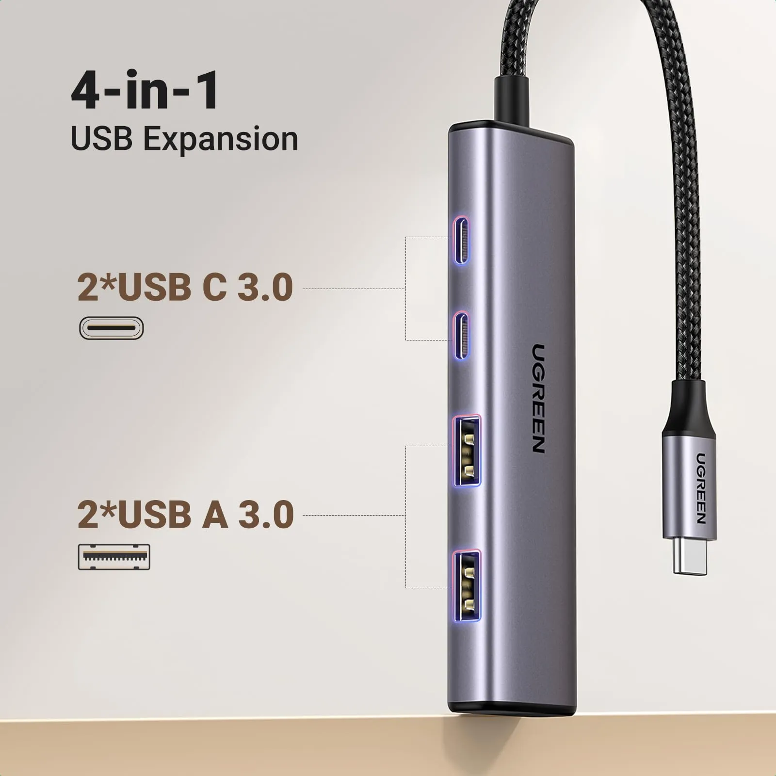 Hot Deal UGREEN Aluminium USB C Hub, 4 Ports USB C with 2 USB C & 2 USB 3.0, USB-C Multiport Splitter with 5Gbps for PC Laptop MacBook Pro/Air iMac iPad Pro Surface, iPhone 15/15 Pro, Galaxy S24, and More  Almost Sold Out!
