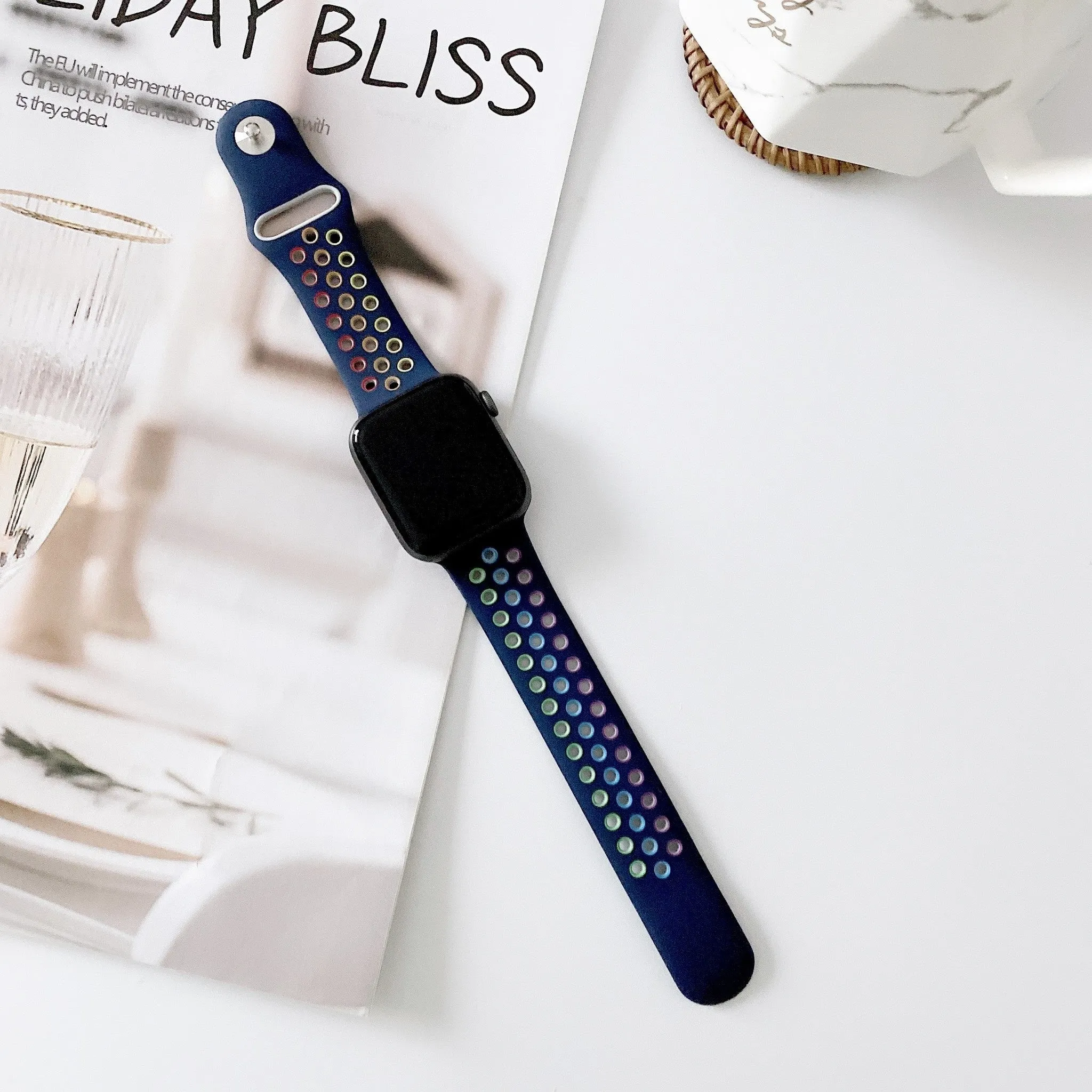 Insta-Worthy Apple Watch Sport Strap (Dark Blue/Rainbow)  Last Few Pieces!