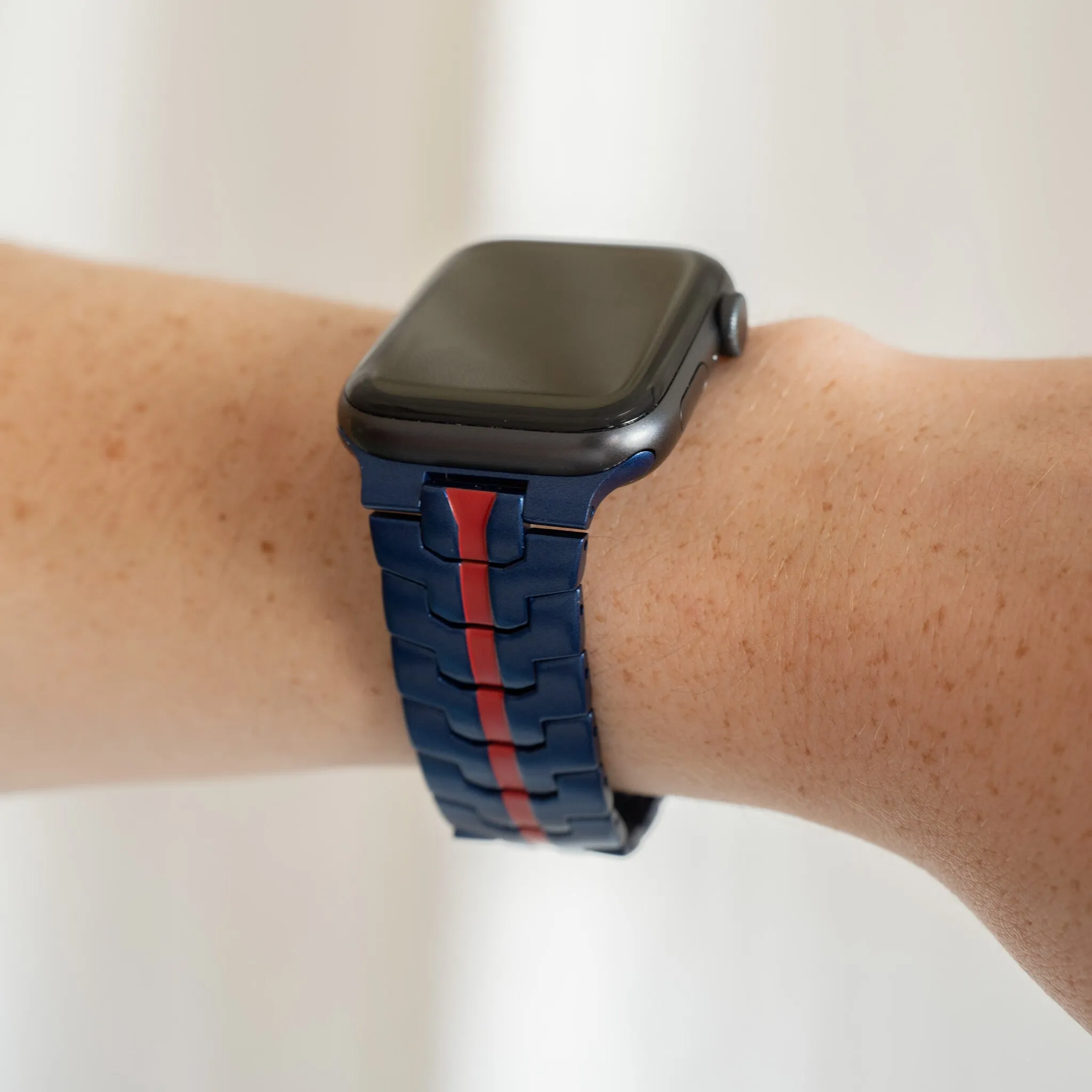 Insta-Worthy Apple Watch Steel Iron Strap (Blue/Red)  Last Few Pieces!