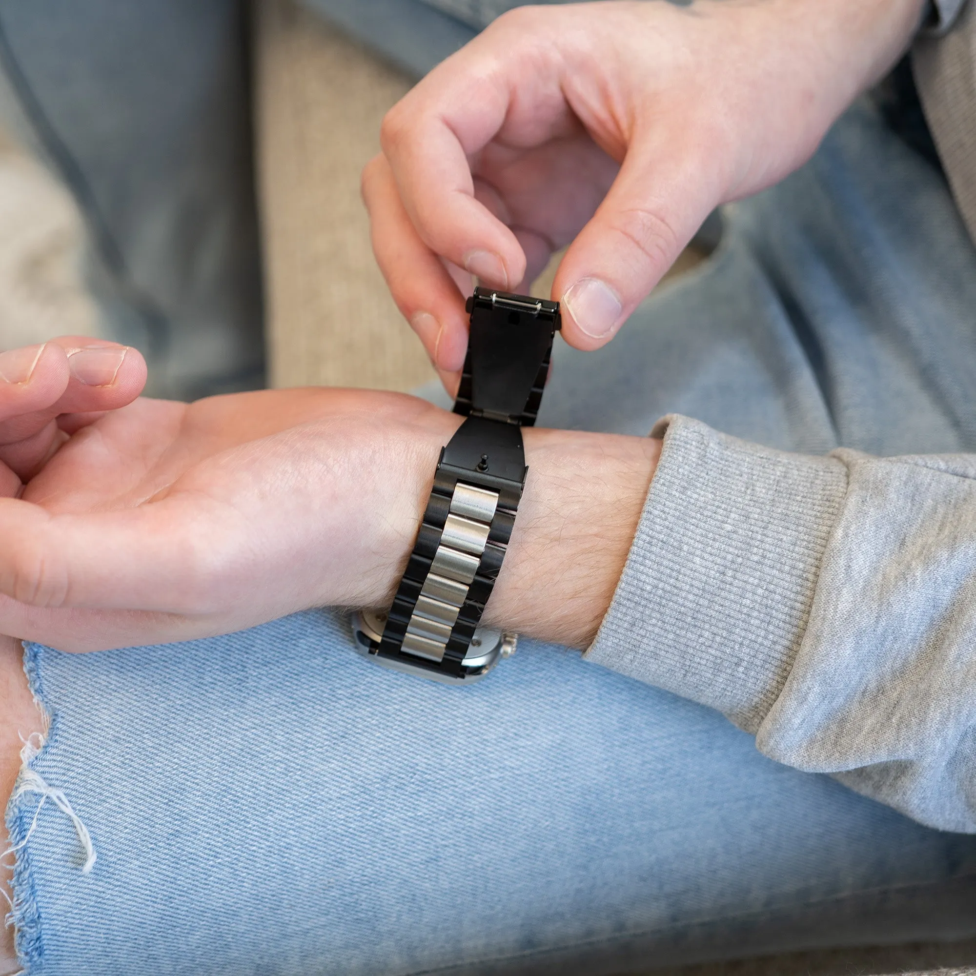 Insta-Worthy Apple Watch Steel Strap (Black/Silver)  Almost Sold Out!