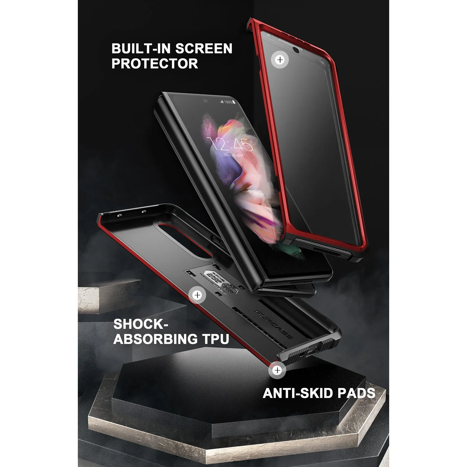 Insta-Worthy Galaxy Z Fold3 Unicorn Beetle Kickstand Case with Screen Protector-Metallic Red  Today Only!