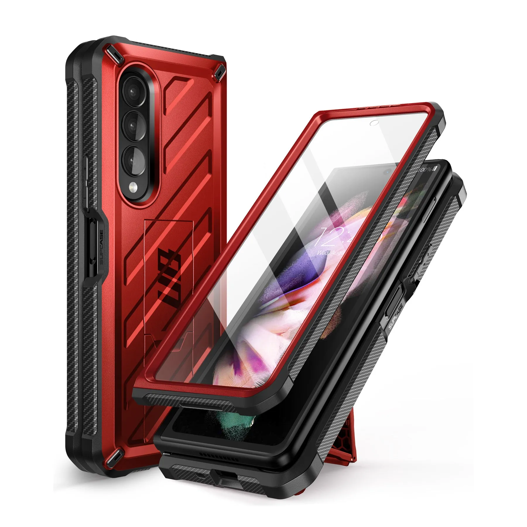 Insta-Worthy Galaxy Z Fold3 Unicorn Beetle Kickstand Case with Screen Protector-Metallic Red  Today Only!
