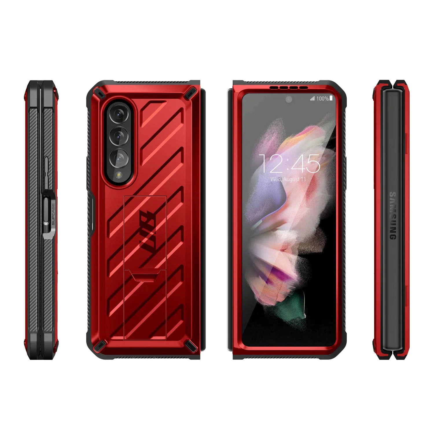 Insta-Worthy Galaxy Z Fold3 Unicorn Beetle Kickstand Case with Screen Protector-Metallic Red  Today Only!