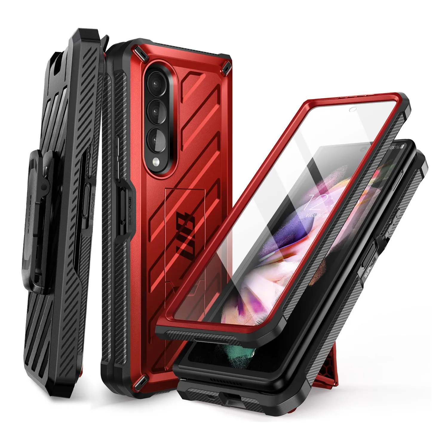 Insta-Worthy Galaxy Z Fold3 Unicorn Beetle Kickstand Case with Screen Protector-Metallic Red  Today Only!