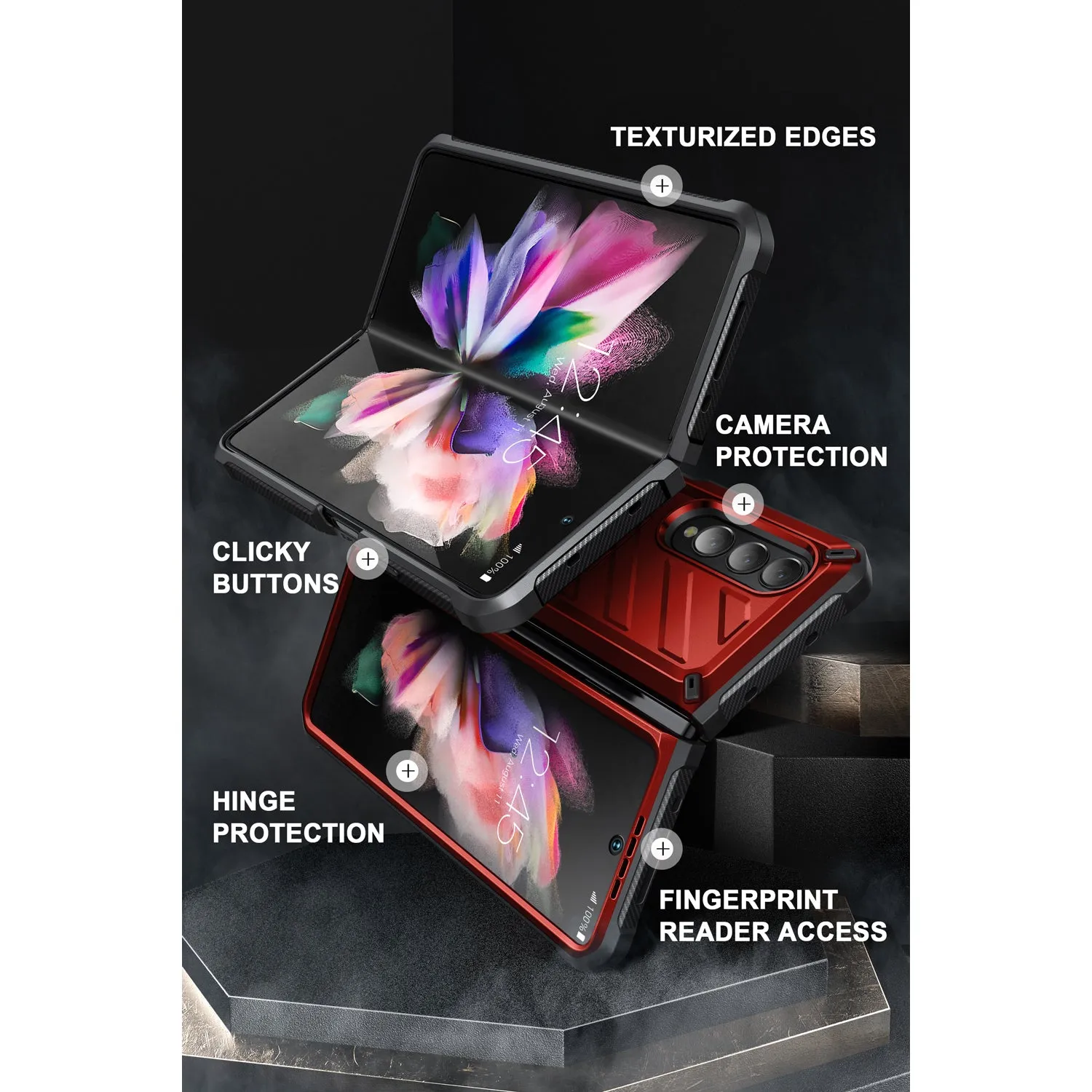 Insta-Worthy Galaxy Z Fold3 Unicorn Beetle Kickstand Case with Screen Protector-Metallic Red  Today Only!