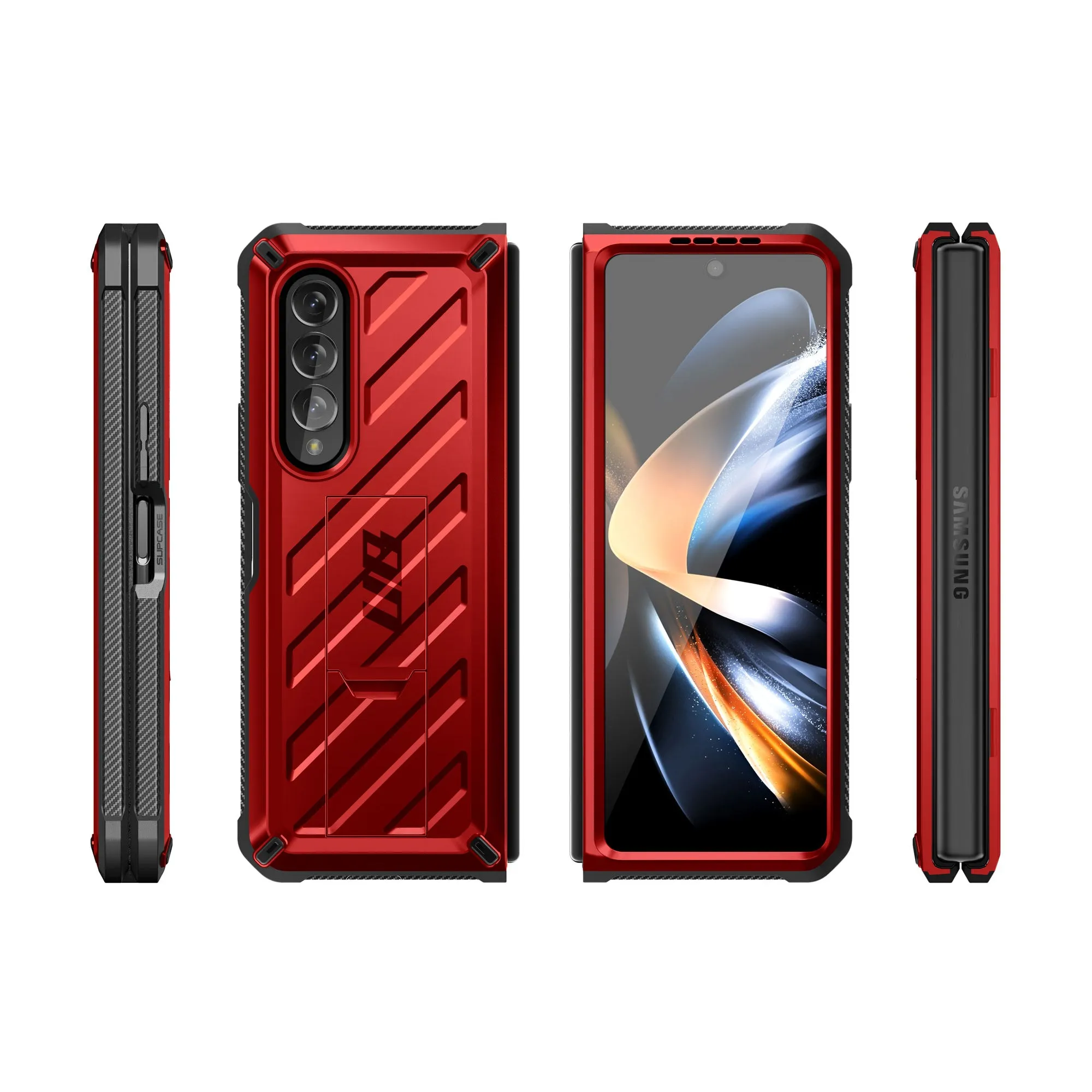 Insta-Worthy Galaxy Z Fold4 Unicorn Beetle Kickstand Case with Screen Protector-Metallic Red  Limited Availability!