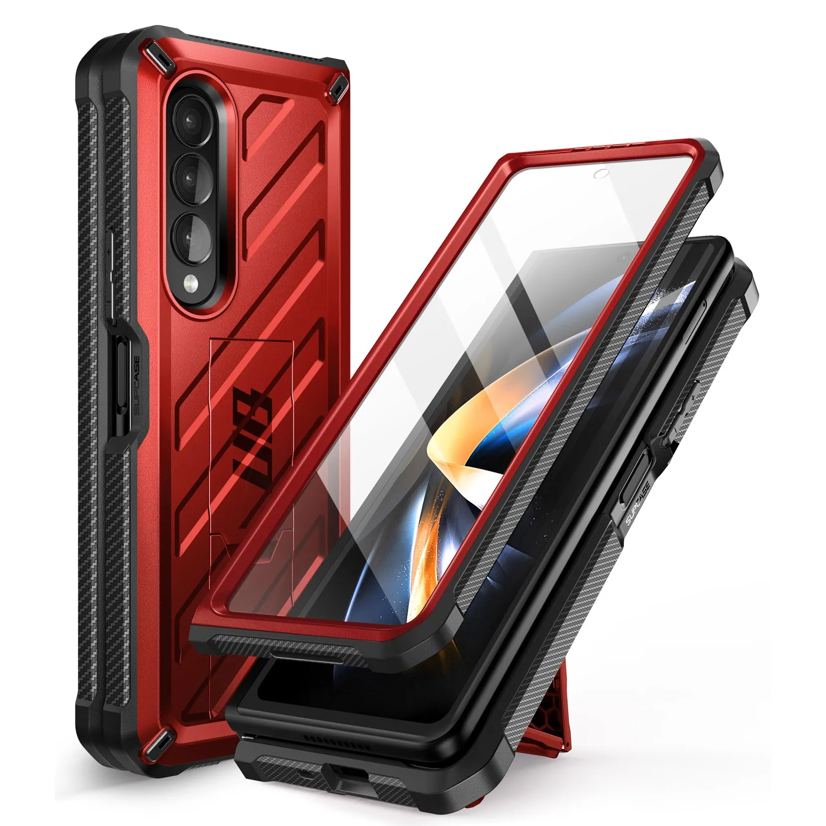 Insta-Worthy Galaxy Z Fold4 Unicorn Beetle Kickstand Case with Screen Protector-Metallic Red  Limited Availability!